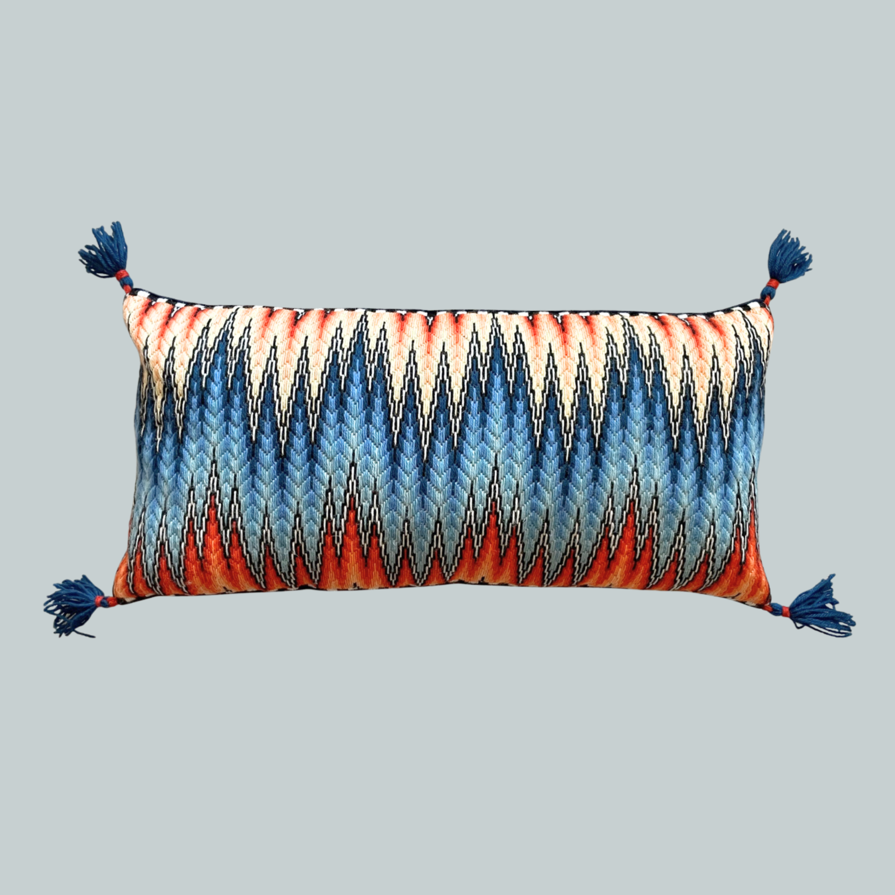 Bargello Flame Pillow (Stitch your own) Orange/Peacock Blue PRE-ORDER