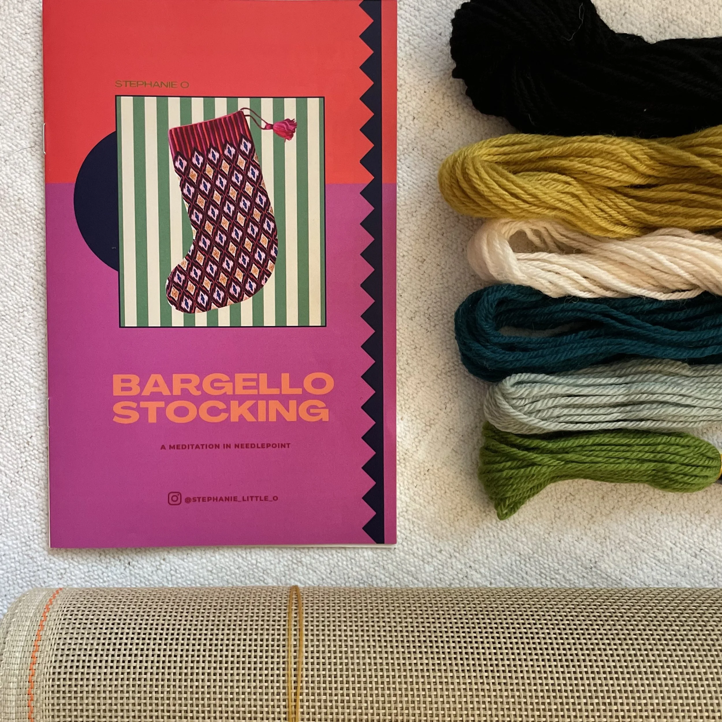 Copyright Stephanie Little O Clothing NYC, Peacock Bargello Stocking Needlepoint Kit, Tapestry Kit, designed by Stephanie Oshva of Little O clothing NYC