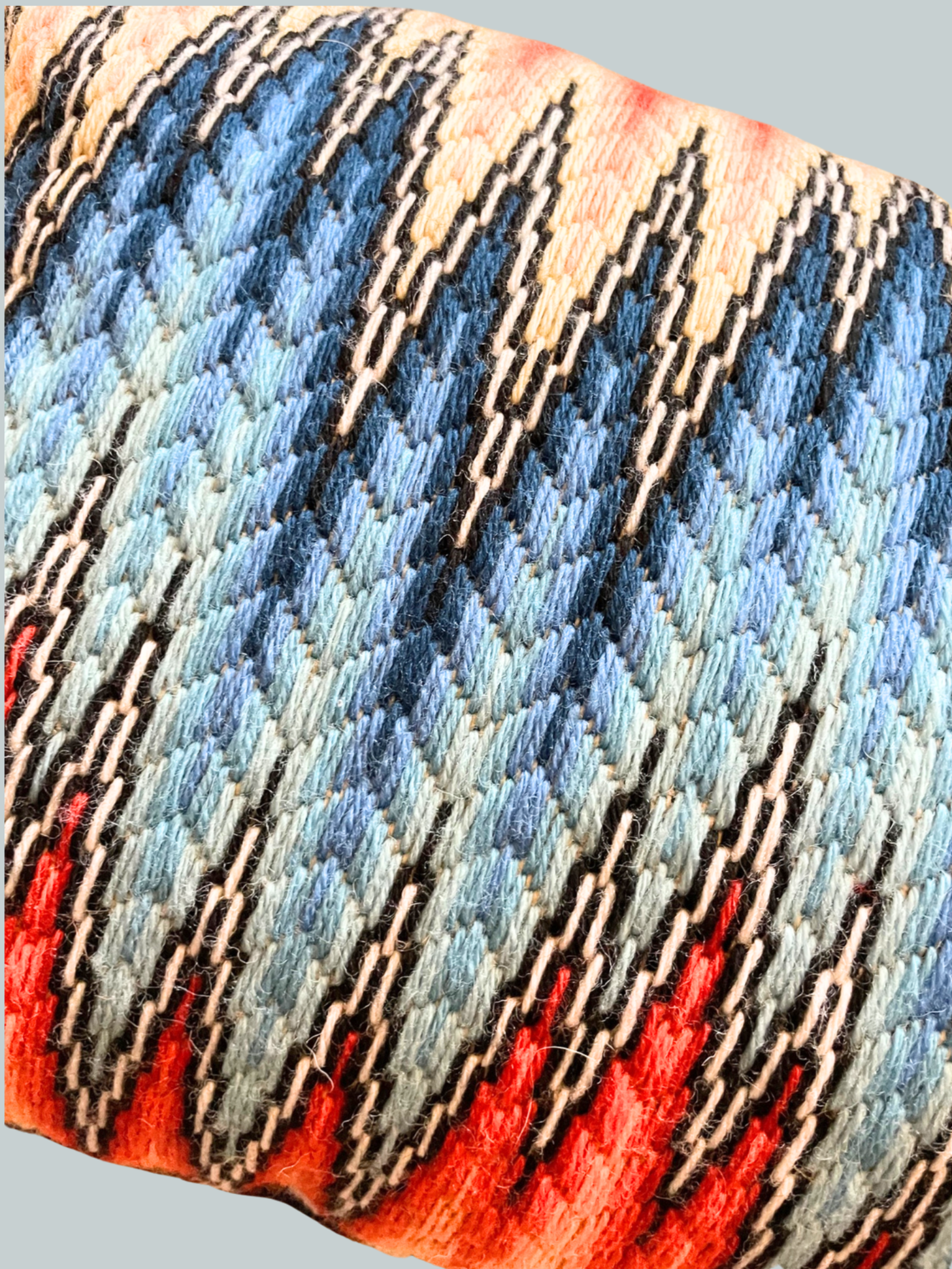 Bargello Flame Pillow in Orange and Peacock by Stephanie Oshva, Little O clothing NYC