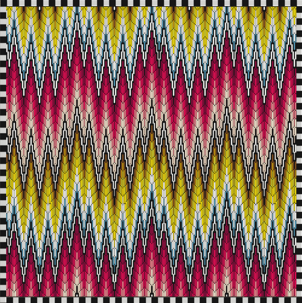 Bargello Flame Needlepoint Pillow, Chartreuse and Burgundy by Stephanie Oshva, Little O clothing NYC