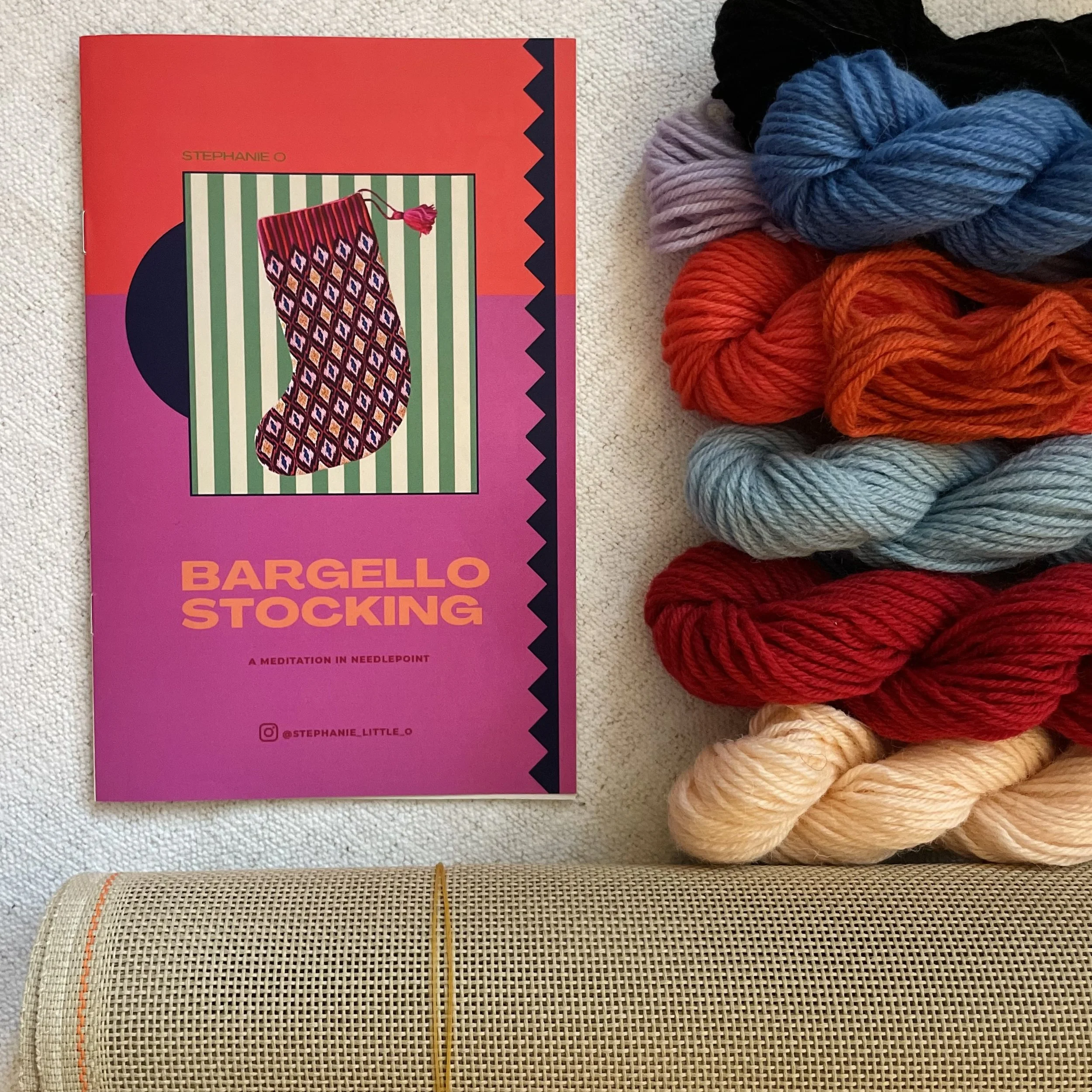 Copyright Stephanie Little O Clothing NYC, Candycane Bargello Stocking Needlepoint Kit, Tapestry Kit, designed by Stephanie Oshva of Little O clothing NYC