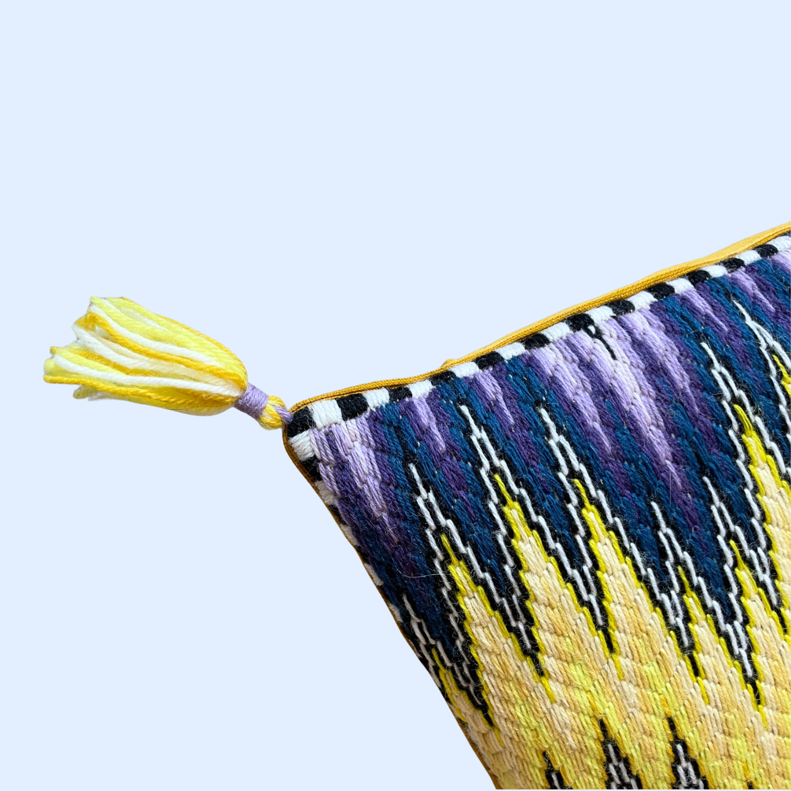 Bargello Flame Pillow in purple and Yellow by Stephanie Oshva, Little O clothing NYC