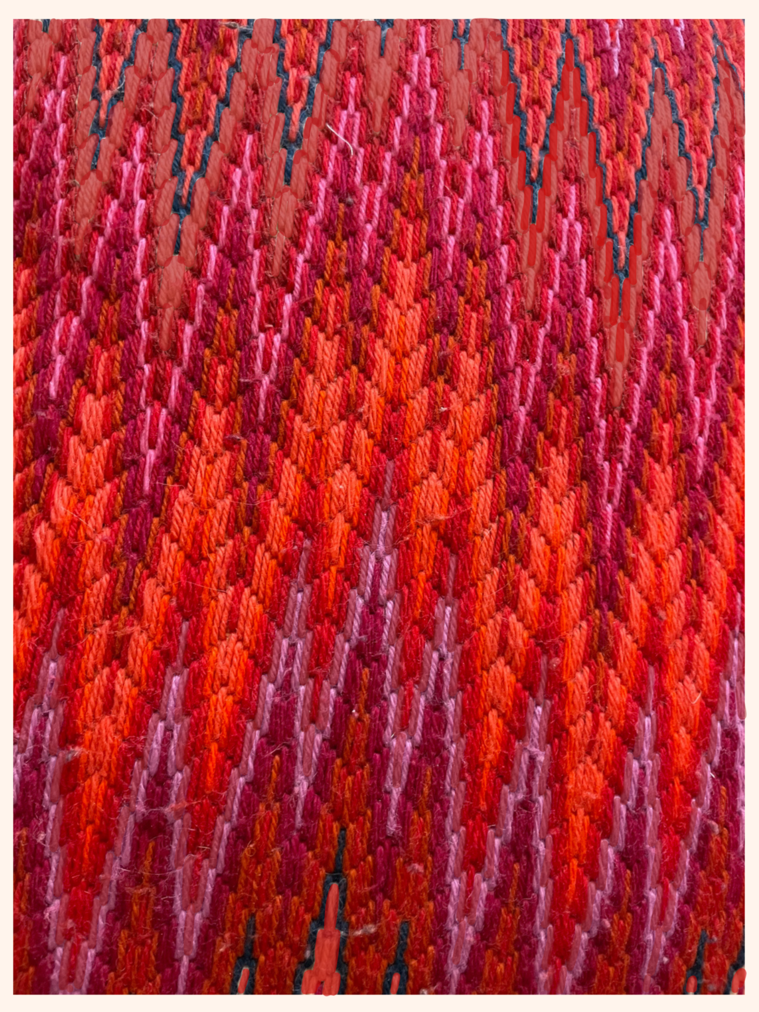Bargello Flame Pillow in Ruby Red by Stephanie Oshva, Little O Clothing NYC