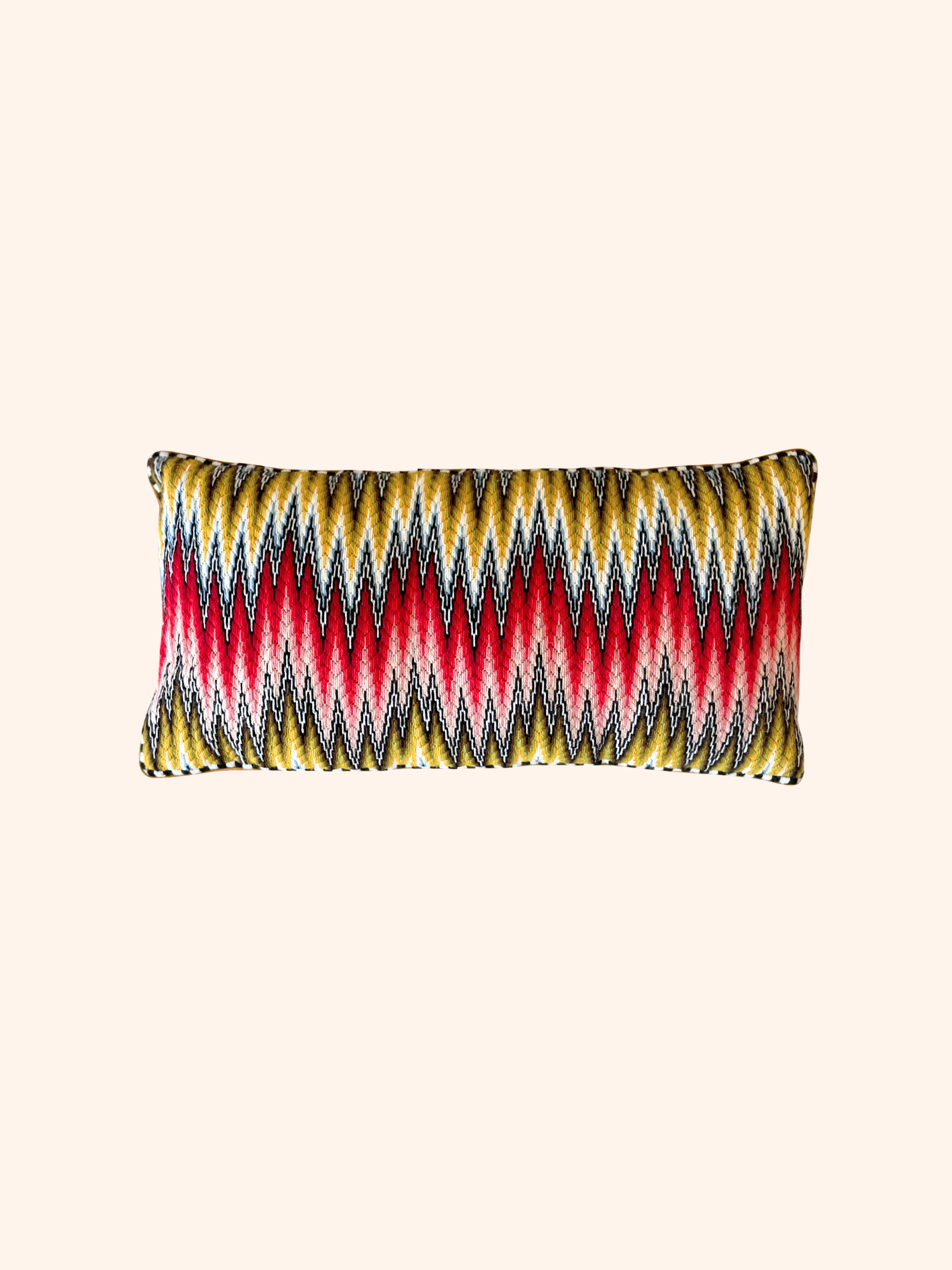 Bargello Flame Pillow (Stitch your own) Chartreuse/Burgundy Red PRE-ORDER