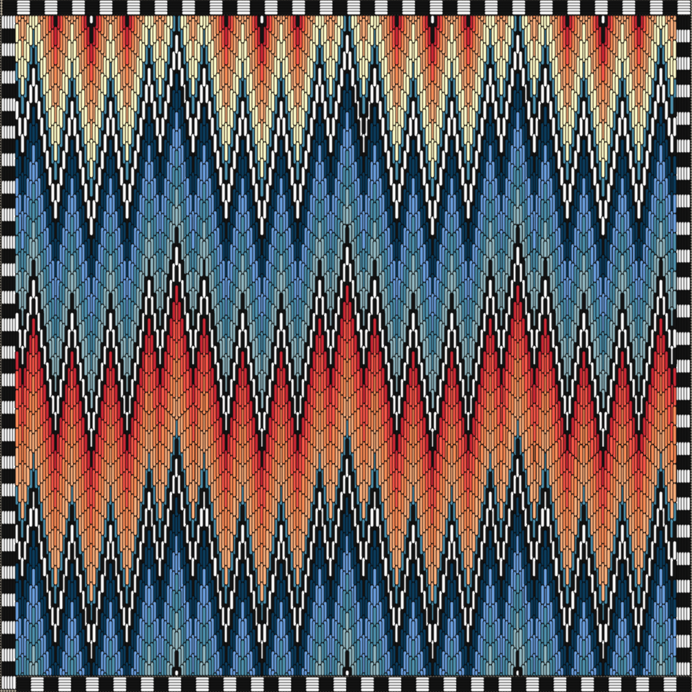 Bargello Flame Needlepoint Pillow, Orange and Peacock Blue by Stephanie Oshva, Little O Clothing