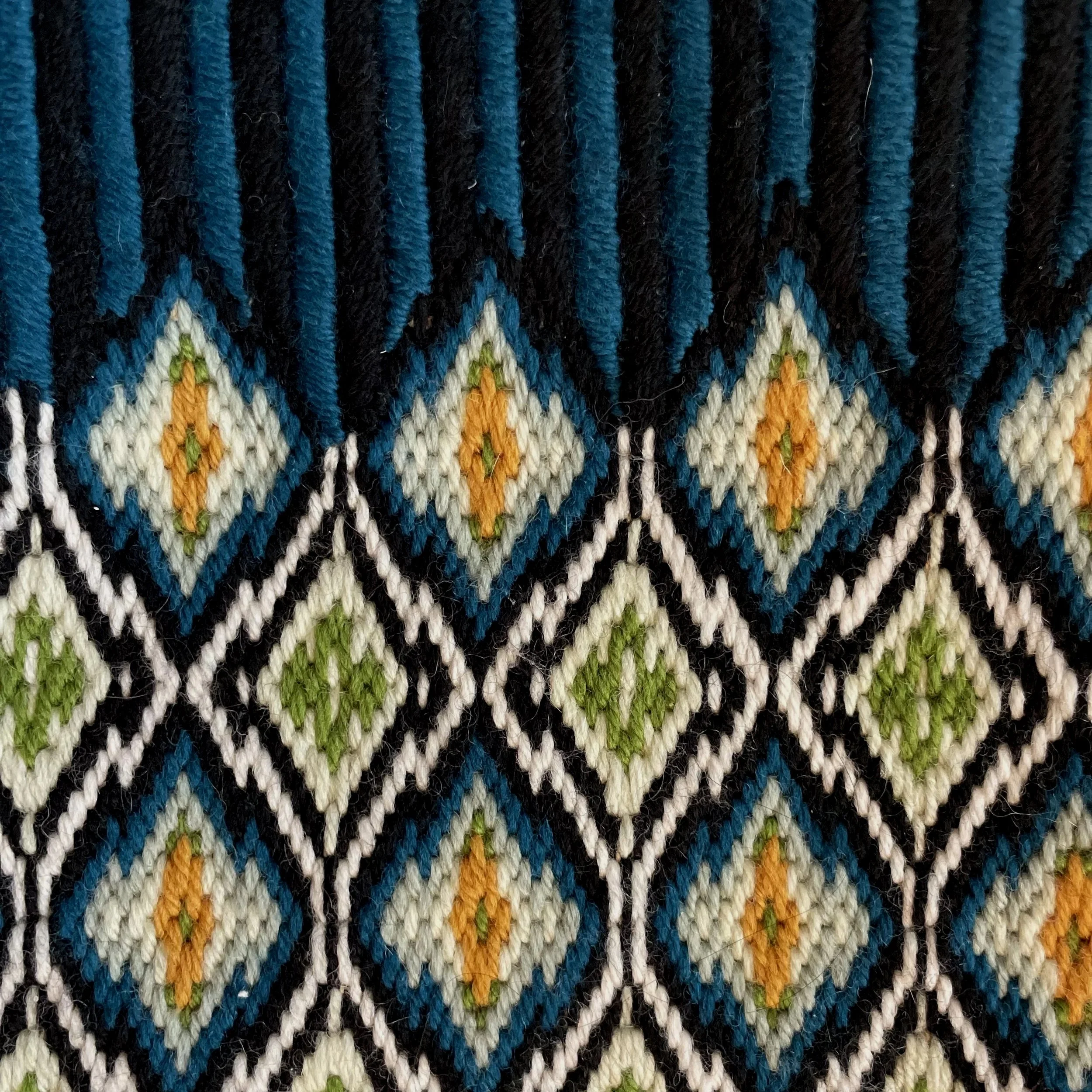 Copyright Stephanie Little O Clothing NYC, Peacock Bargello Stocking Needlepoint Kit, Tapestry Kit, designed by Stephanie Oshva of Little O clothing NYC