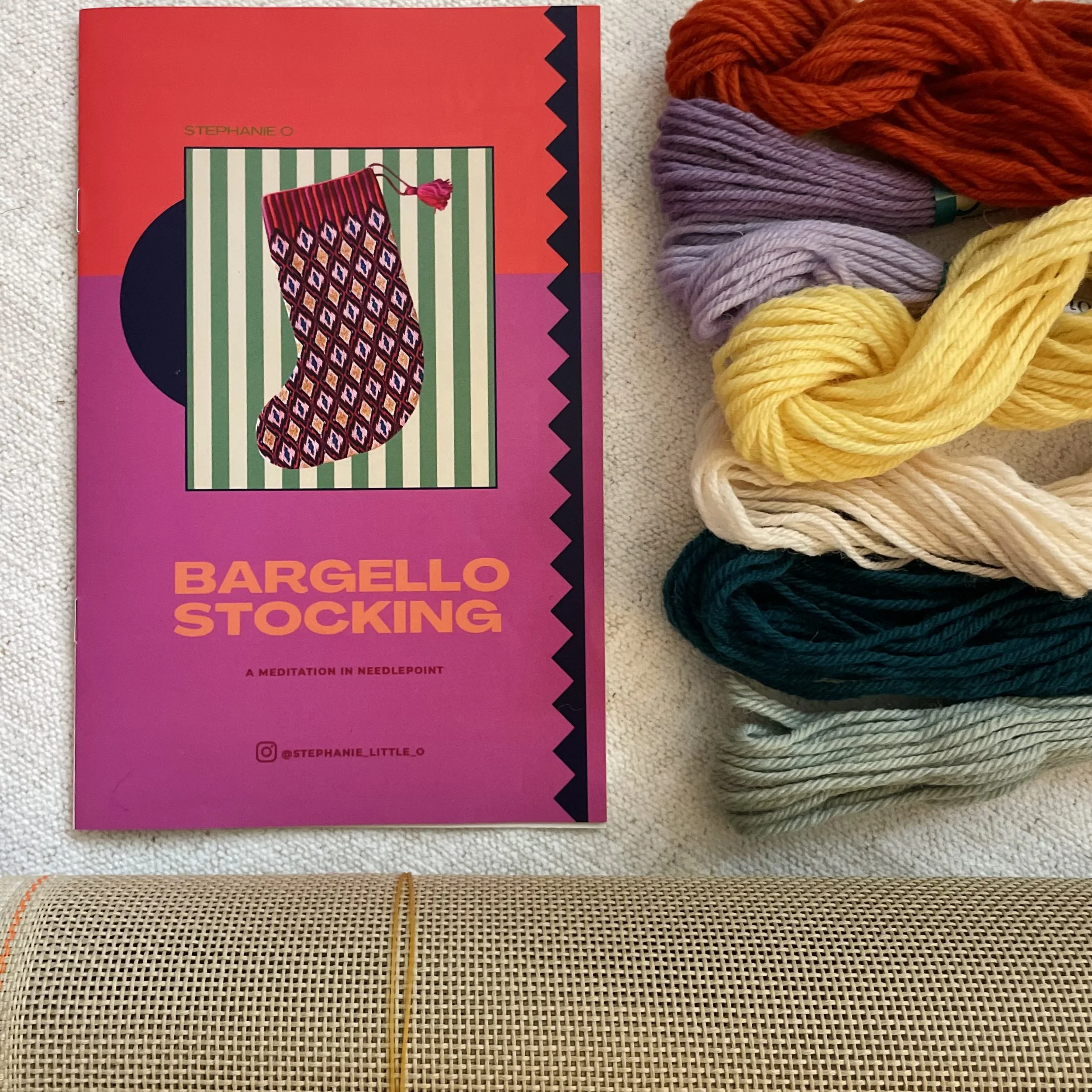 Copyright Stephanie Little O Clothing NYC, Topaz Bargello Stocking Needlepoint Kit, Tapestry Kit, designed by Stephanie Oshva of Little O clothing NYC