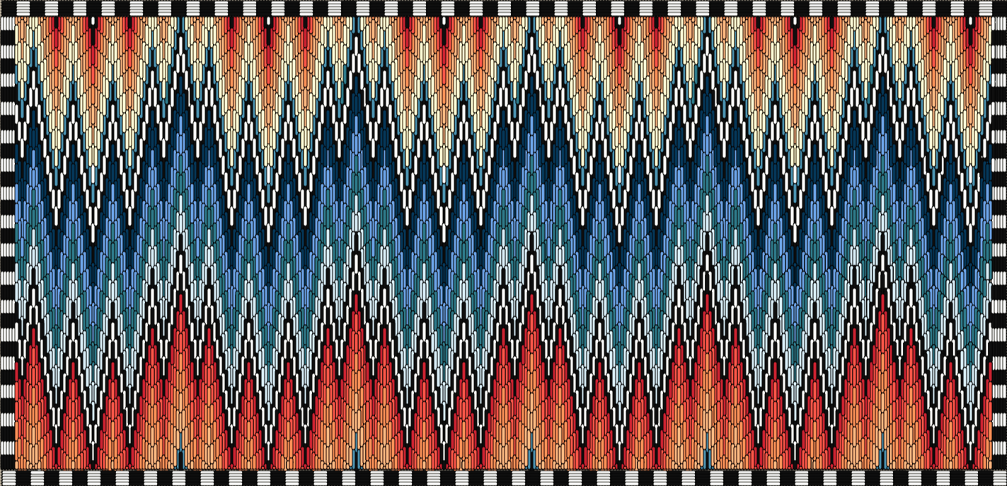 Bargello Flame Lumbar Pillow, Orange and Peacock Blue by Stephanie Oshva, Little O clothing NYC