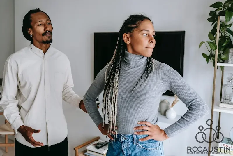 couple arguing in living room