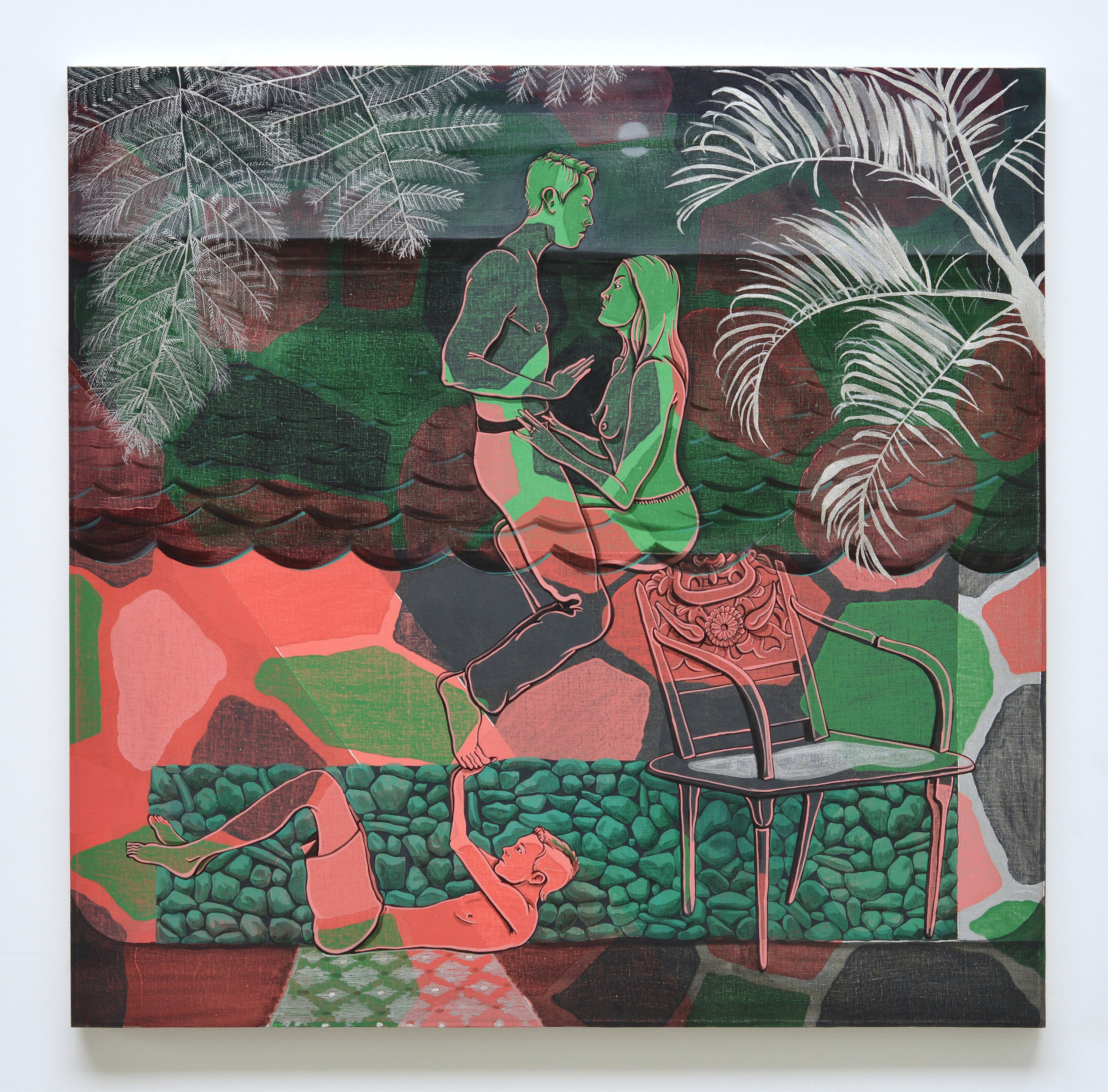 Night Swimming No. 2 | 2016 | wax-resist acylic dye, oil paint, silver leaf on linen | 45 x 45 inches