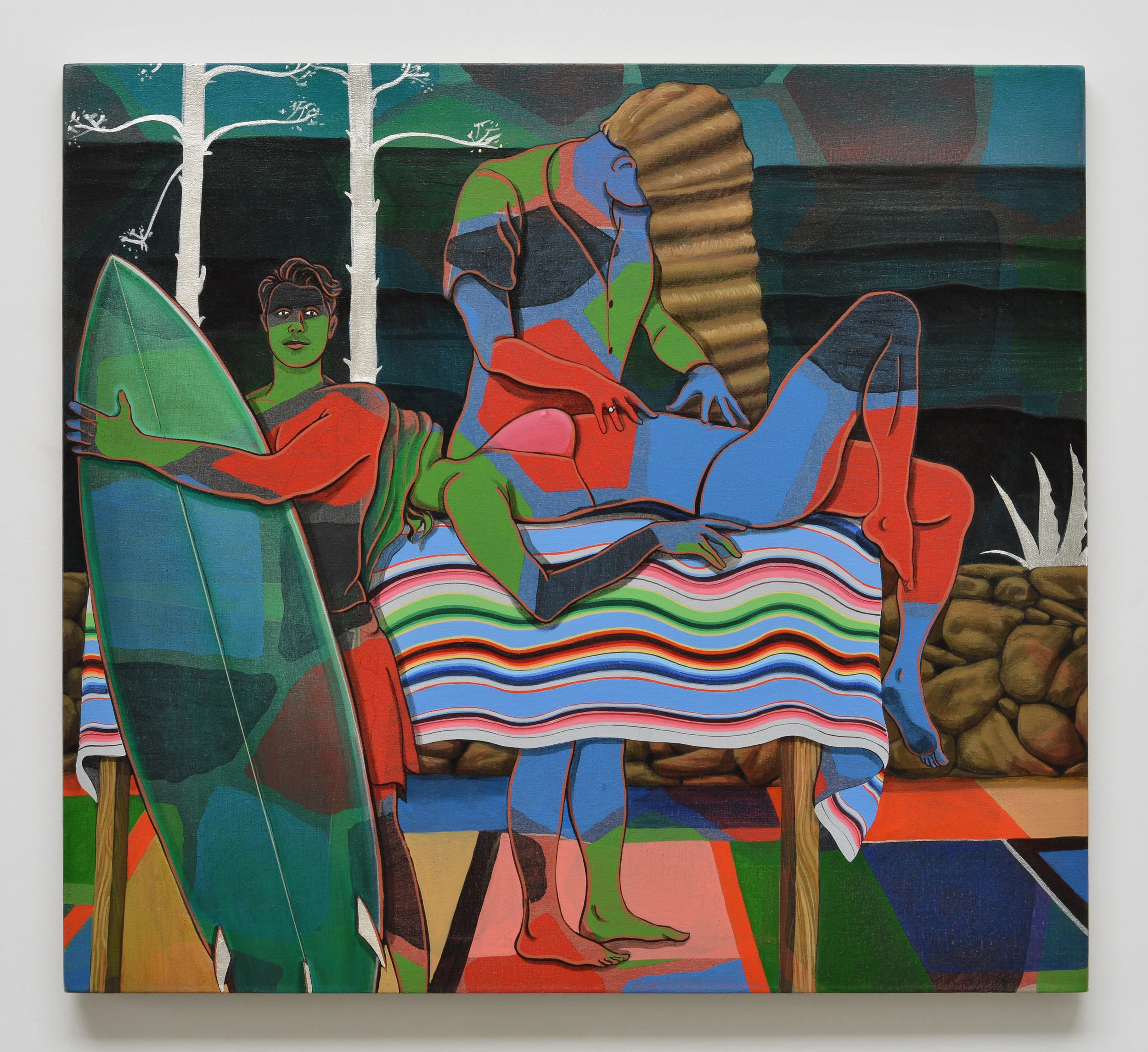 Adam de Boer Night Swimming no. 3 2015 wax-resist acrylic ink, oil paint, and silver leaf on linen 36 x 40 inches Link to Press Release