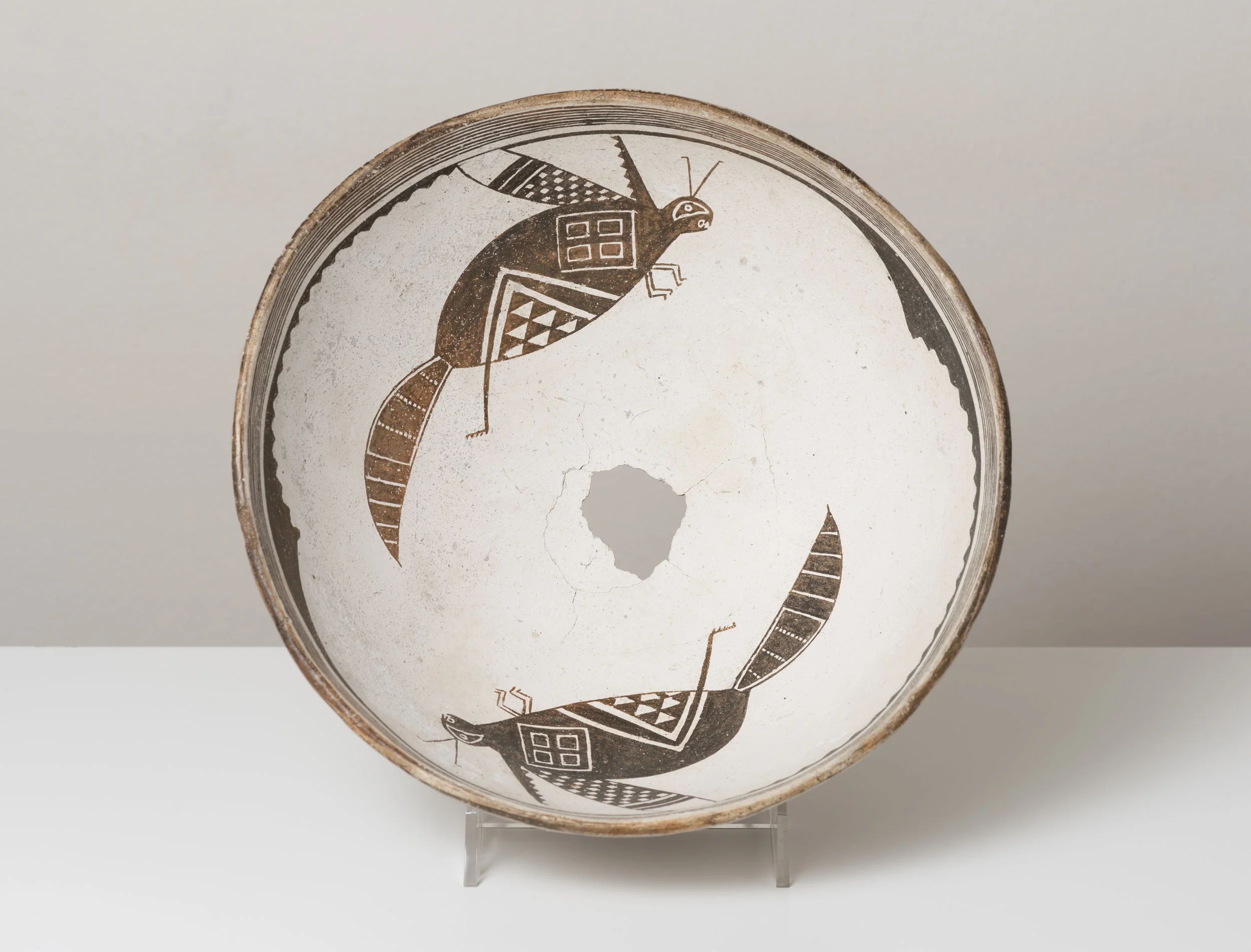 Classic Mimbres Black-on-White c. 900-1000 CE painted ceramic 9.5 inches diameter, 5 inches depth