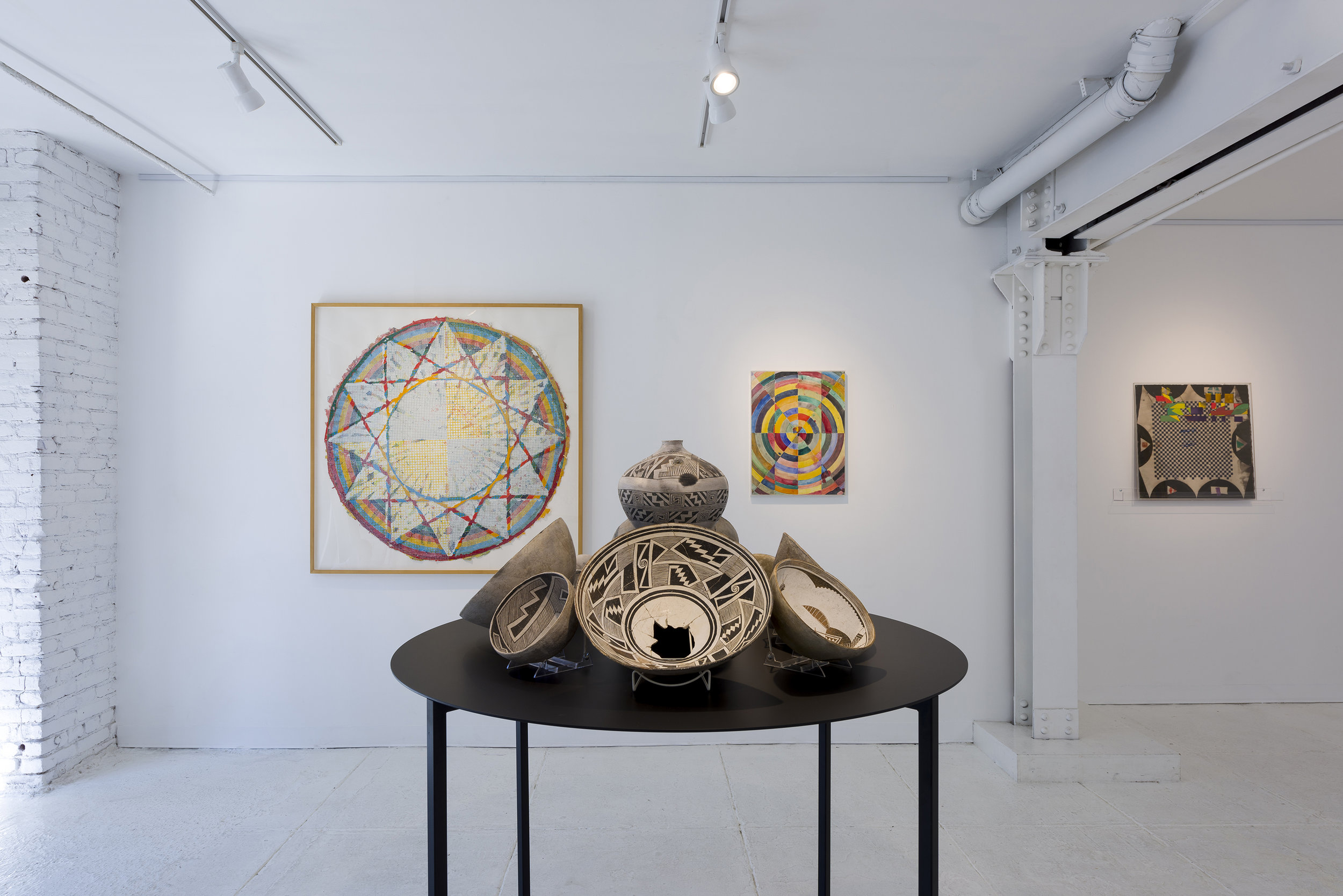  Installation view of  Rupture of Plane: Alan Shields + Mimbres Painted Pottery   September 9 - October 7, 2018  Photo by Ruben Diaz   Link to Exhibition Text  