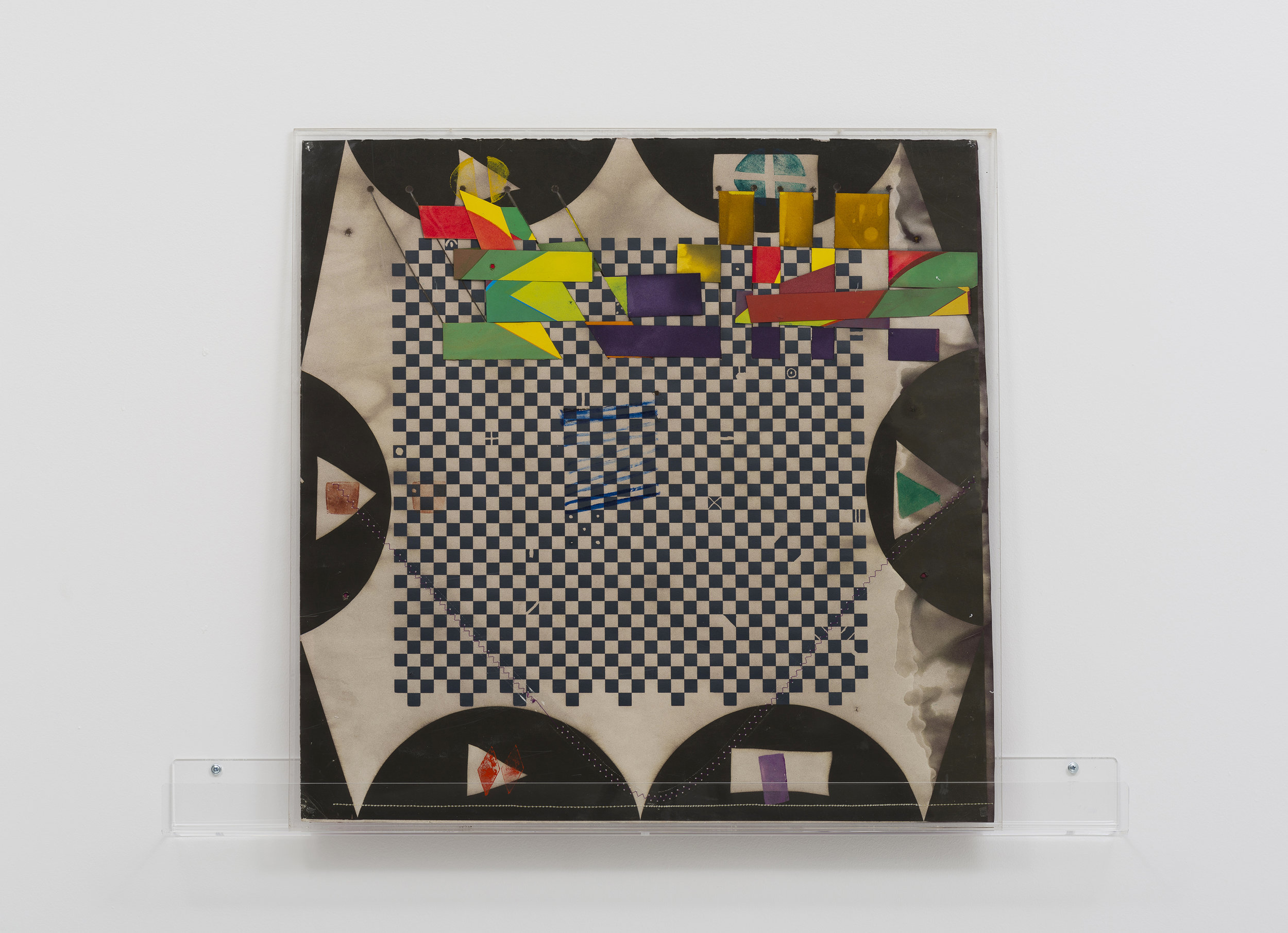 Alan Shields Sun Moon Title Page (recto) 1971 Dye, silkscreen, vegetable print, stitching, on paper 26 x 26 inches Ed. 36/100