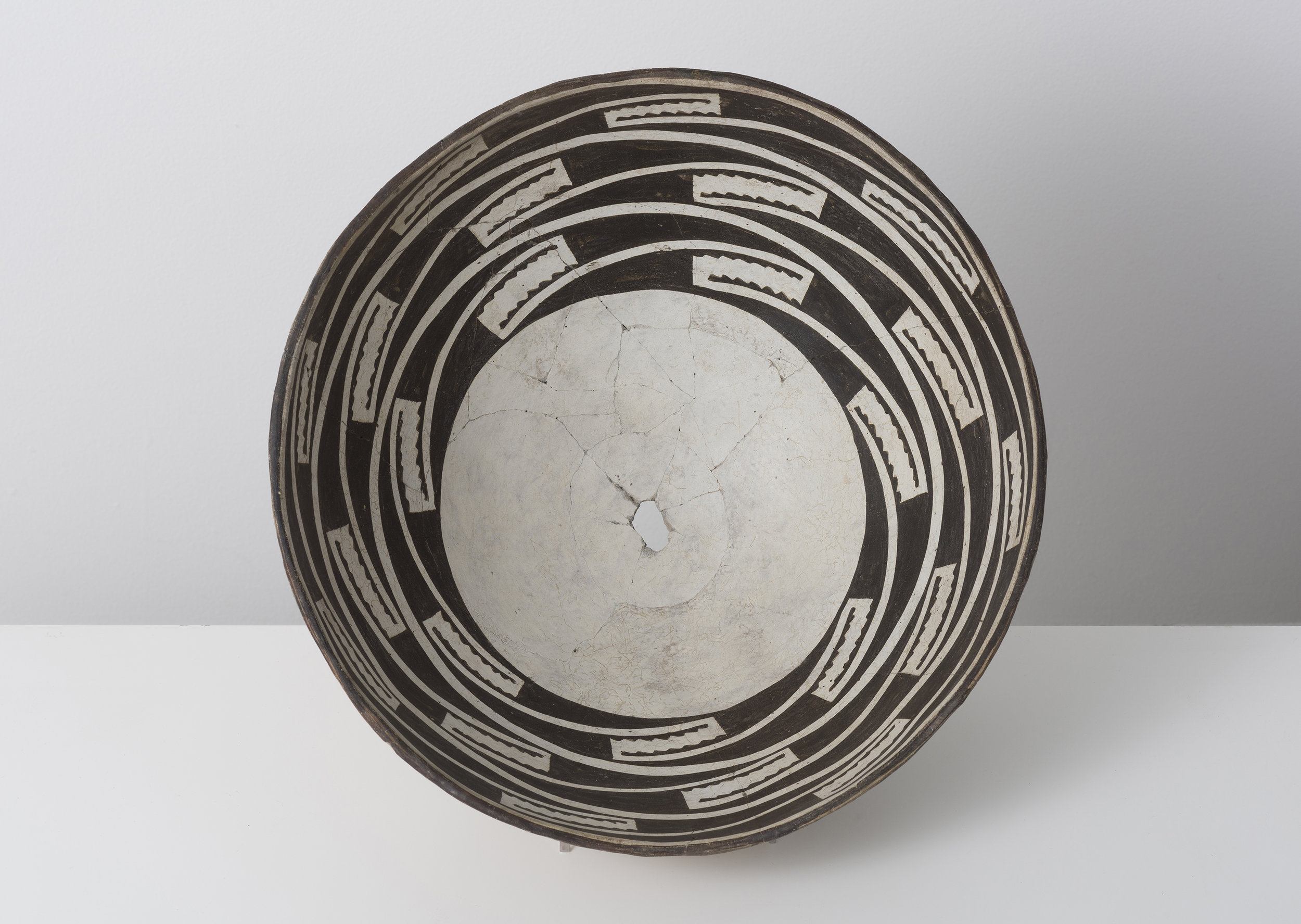  Classic Mimbres Black-on-white  Trance portal c. 900 - 1000 CE Painted ceramic 13 inches diameter, 4 inches depth    