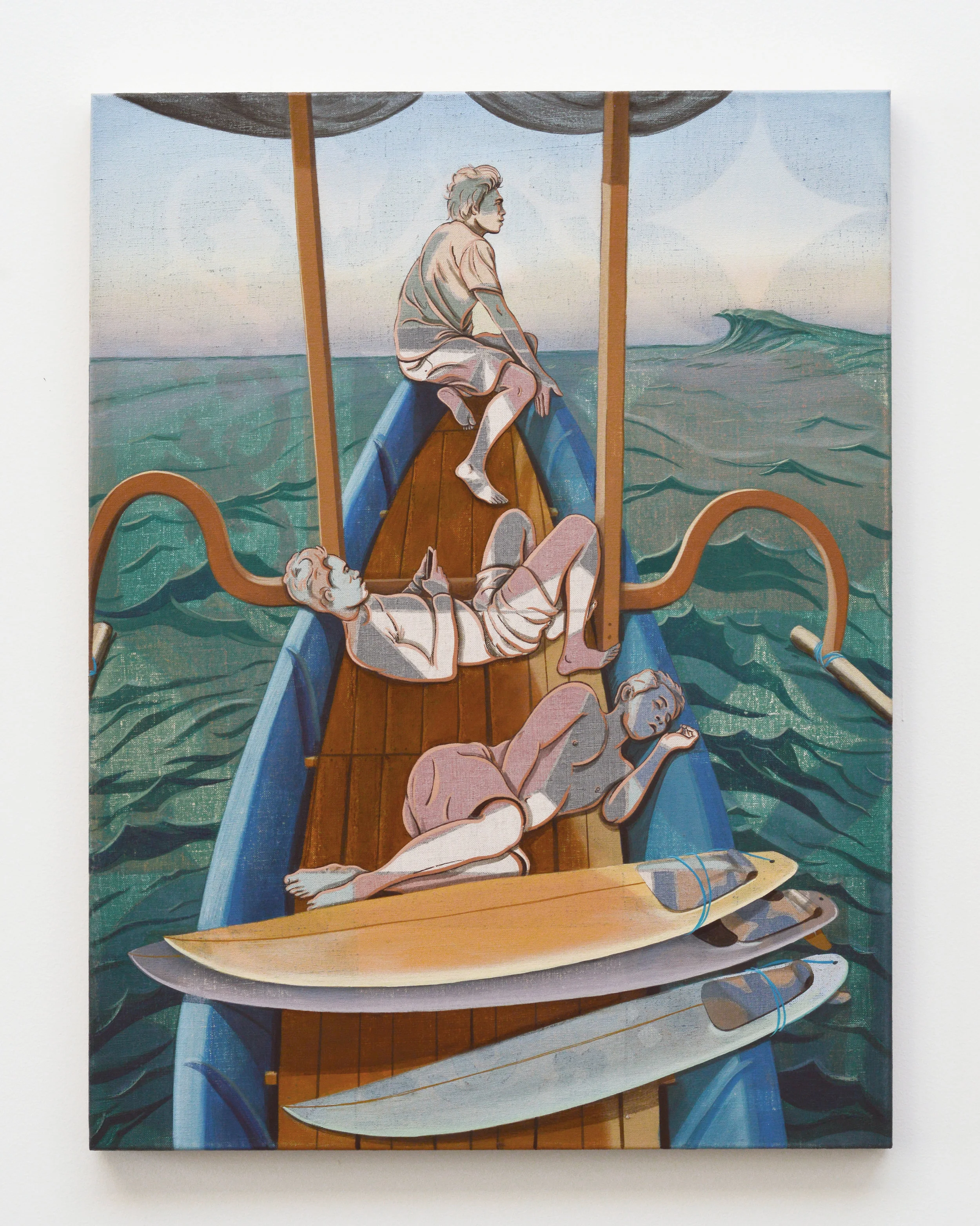 Adam de Boer Sesi Sore 2018 wax-resist acrylic paint and oil paint on linen 32 x 24 inches