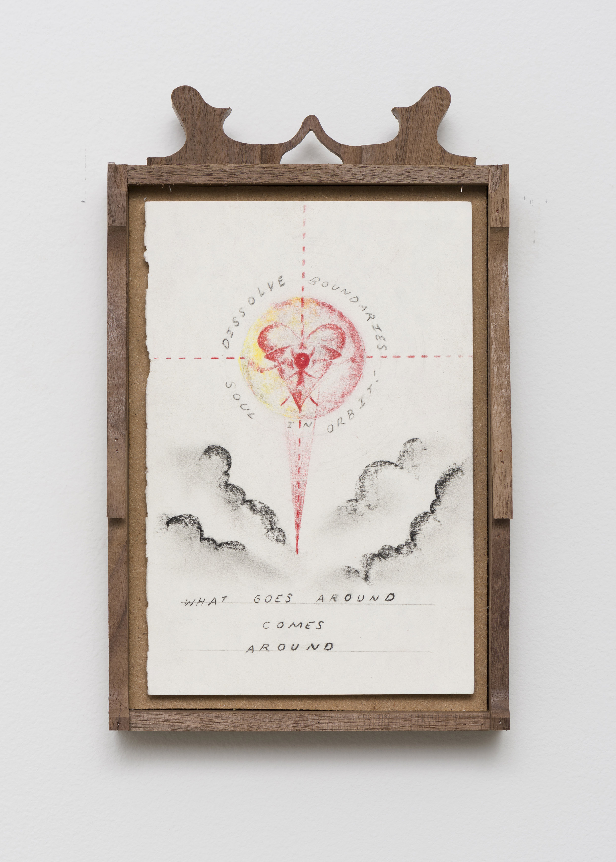   Harry Gould Harvey IV  Soul in Orbit   2019 Pencil on paper, carved walnut frame 11 x 6.75 in     