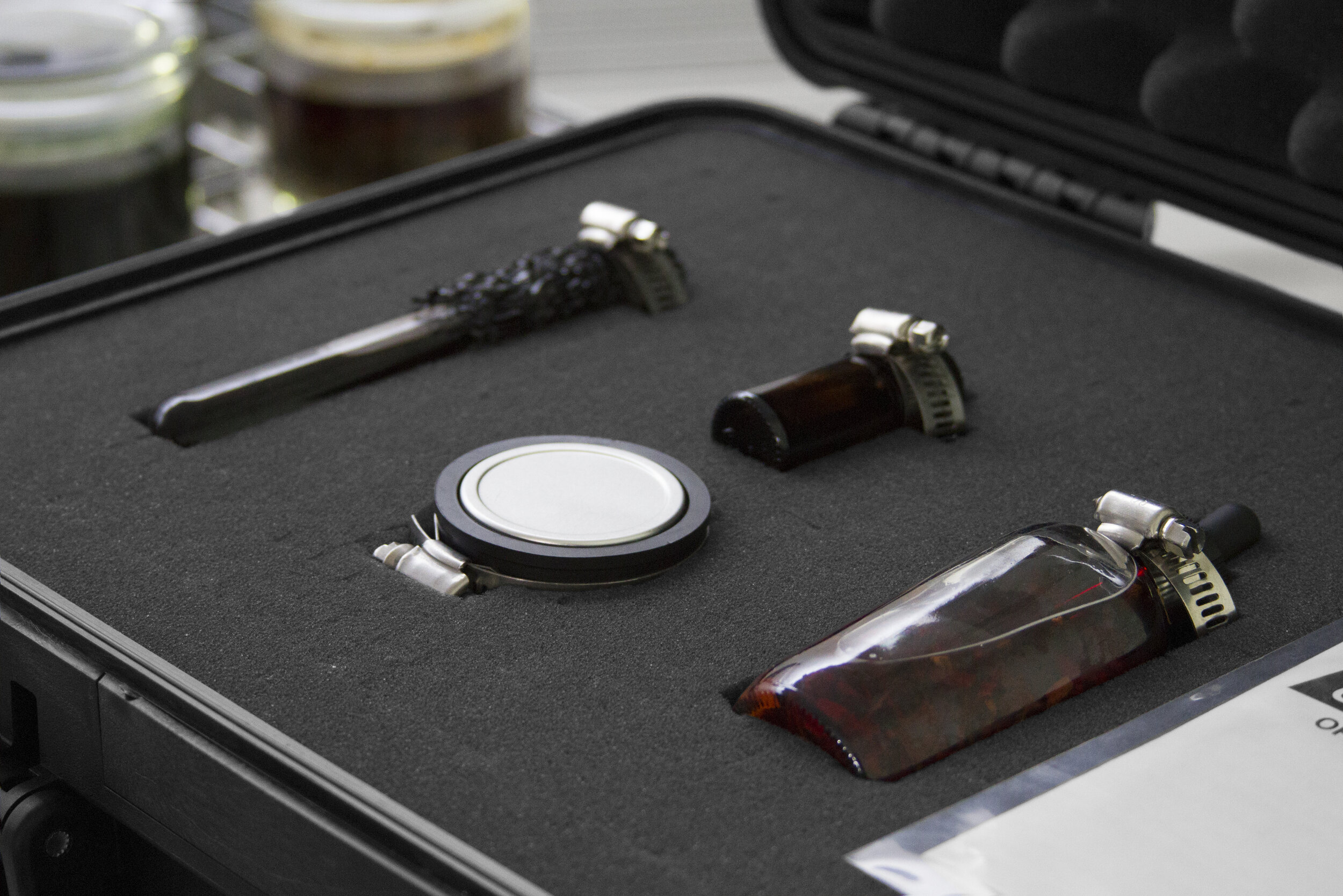  Detail view of   Colleen Hargaden   Capsule Two: Portable Apothecary  2020 HD video, 1550 Pelican case, portable solar panels, portable solar generator, military grade flash drive, media player, 1500 Pelican case, white willow tincture (natural aspi