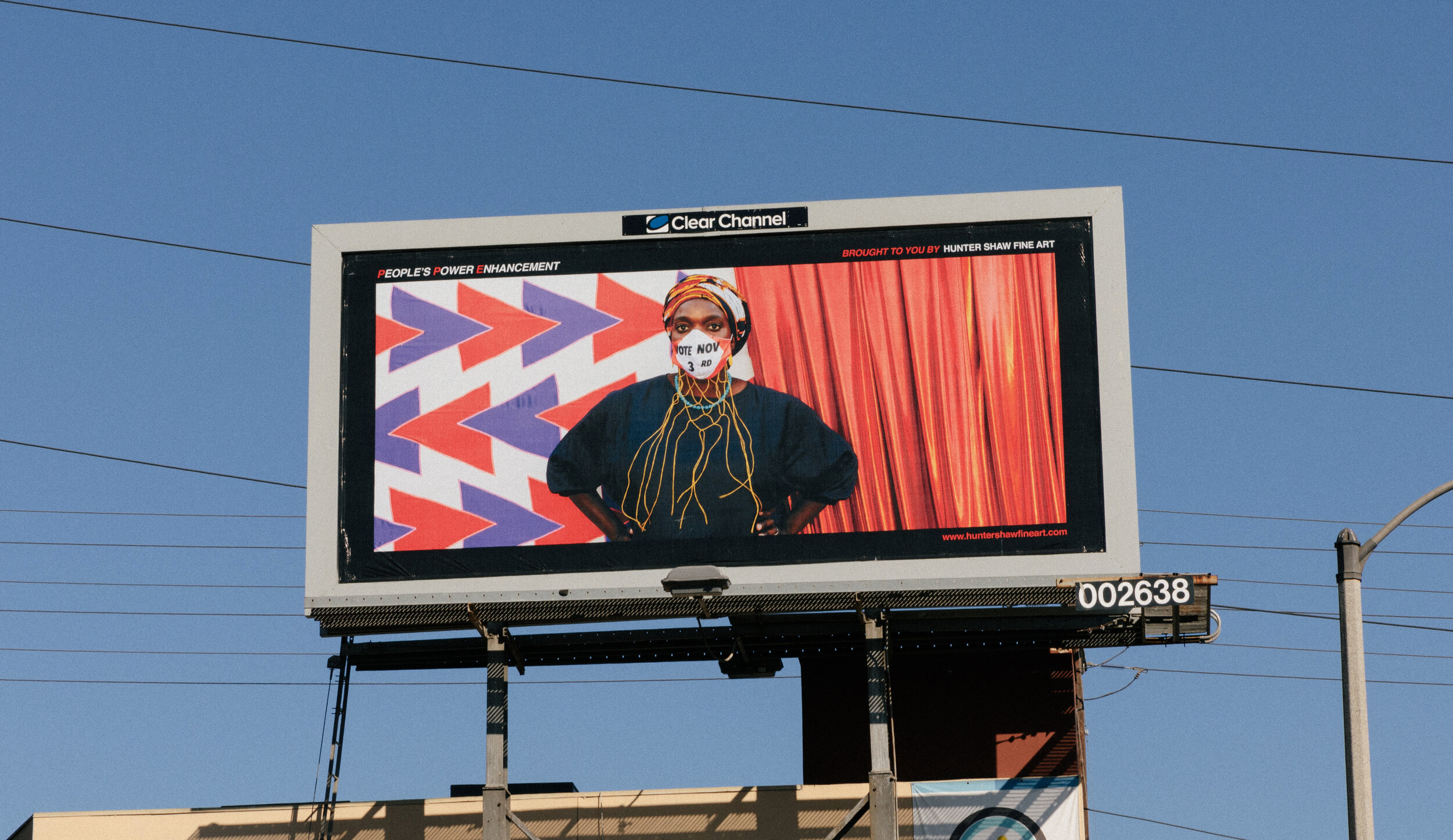   Molly Surazhsky   PPE • People’s Power Enhancement (Billboard 8)  2020 Model featured: Njideka Akunyili Crosby   Link to press release   Photo by Courtney Coles 