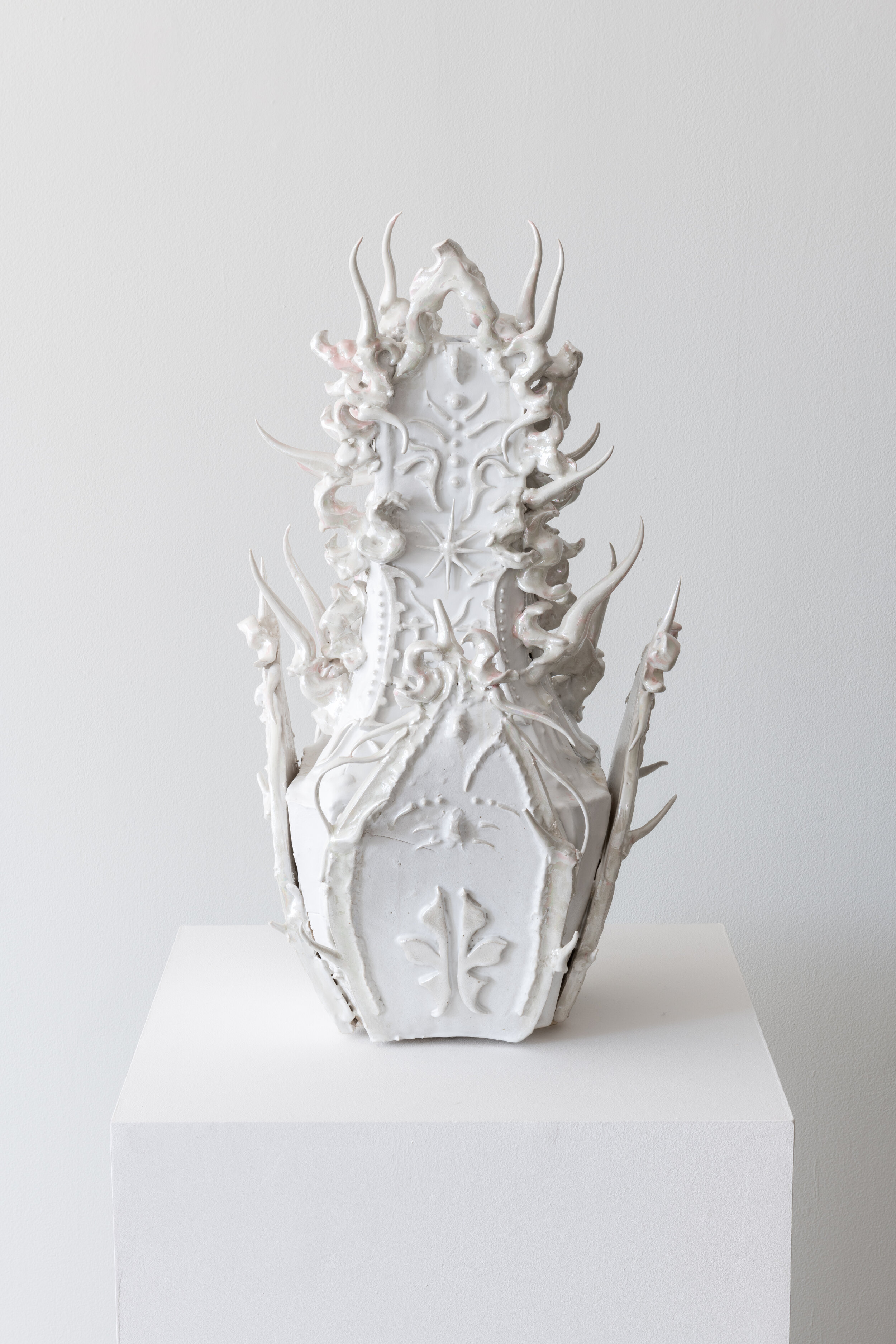  Evangeline AdaLioryn  Lotus Vessel  2021 Glazed porcelaineous stoneware, luster 26 x 14 x 17 inches  Photo by Ruben Diaz 
