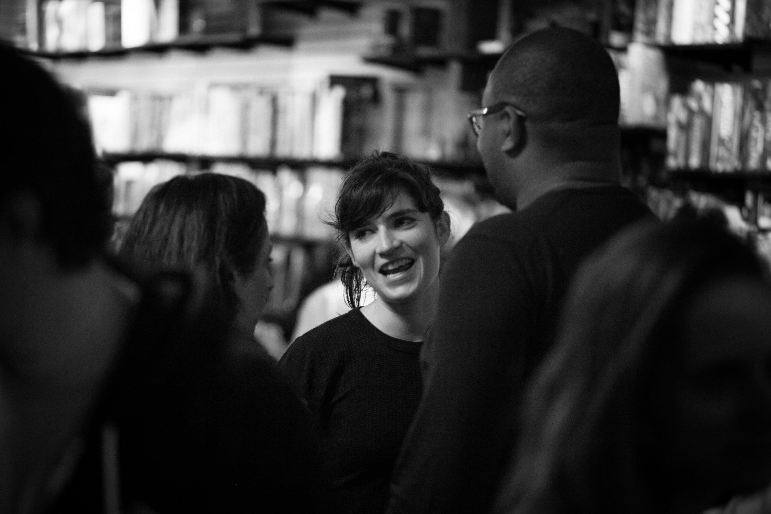  Playwright Liba Vaynberg with audience members after the reading.&nbsp;Photo by Katherine Oostman. 