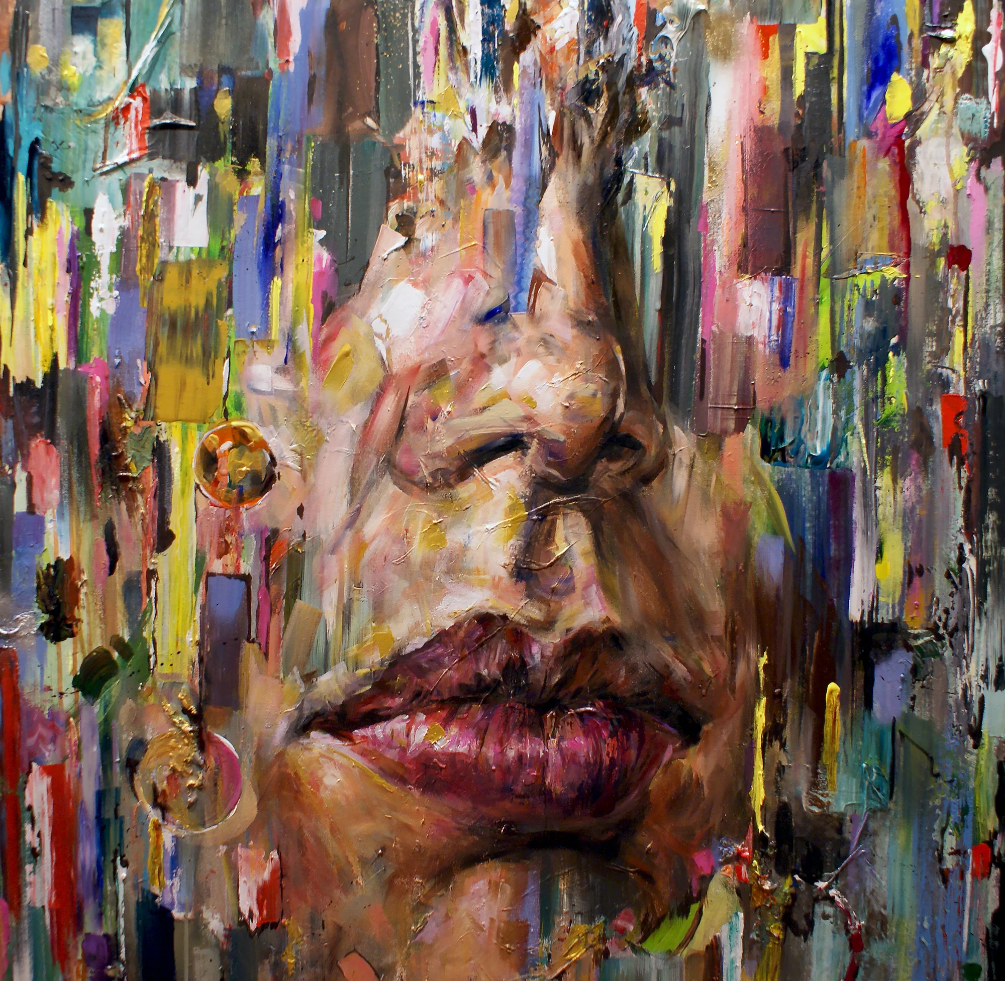  Acrylic, oil and spray paint on 38 X 60 canvas 