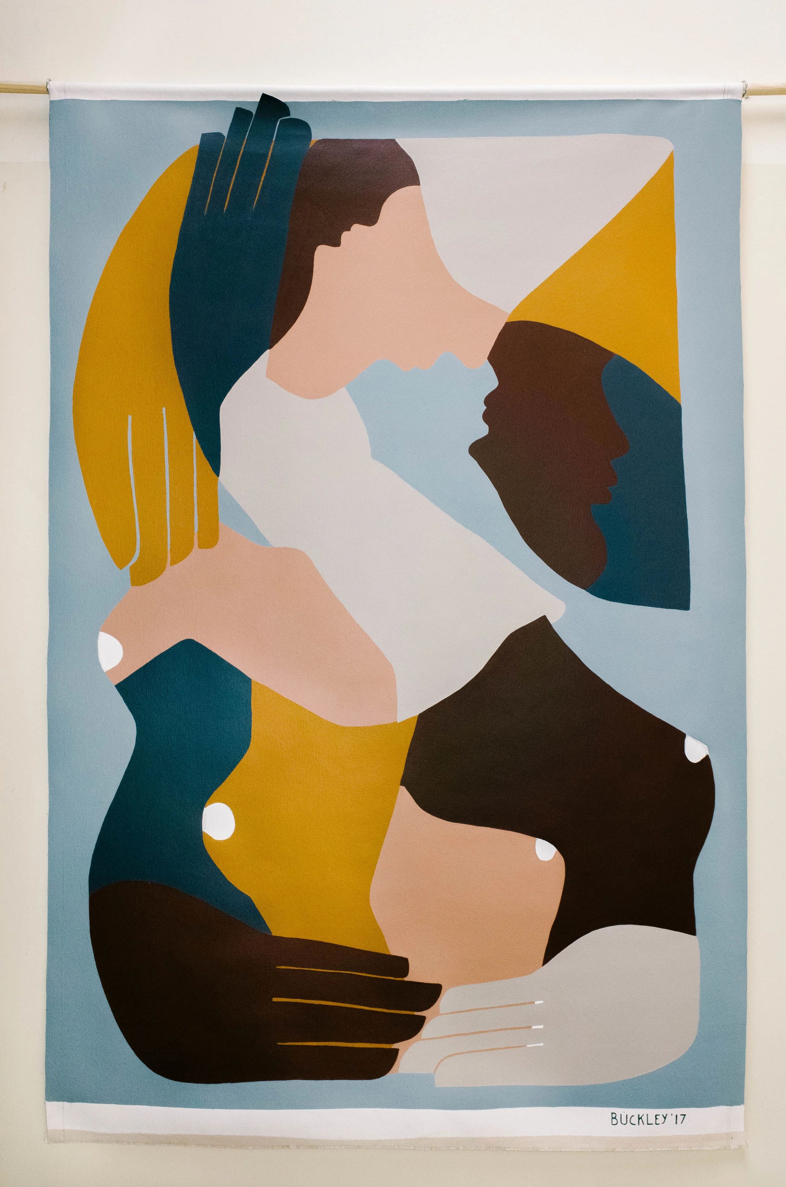 Mutualism Scroll No. 2 of series: On Modern Tribal Values | 38 x 60 in. | Acrylic on Cotton | 2017 Available in Print Here Photo by Clifford Usher