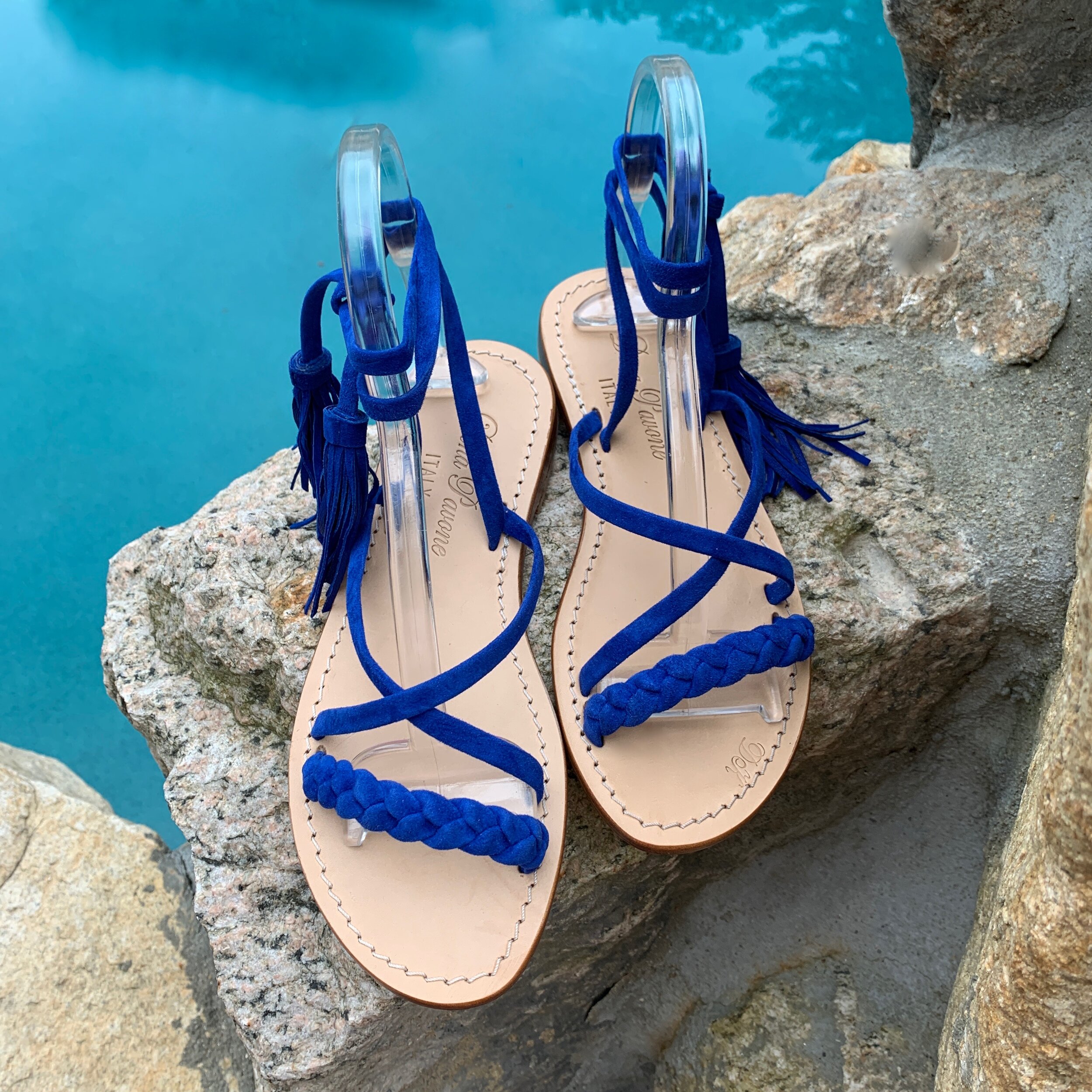 Ladies Summer T-Bar Sandals | Genuine Leather | Made in Italy - Aliverti  (LO20601BLU)