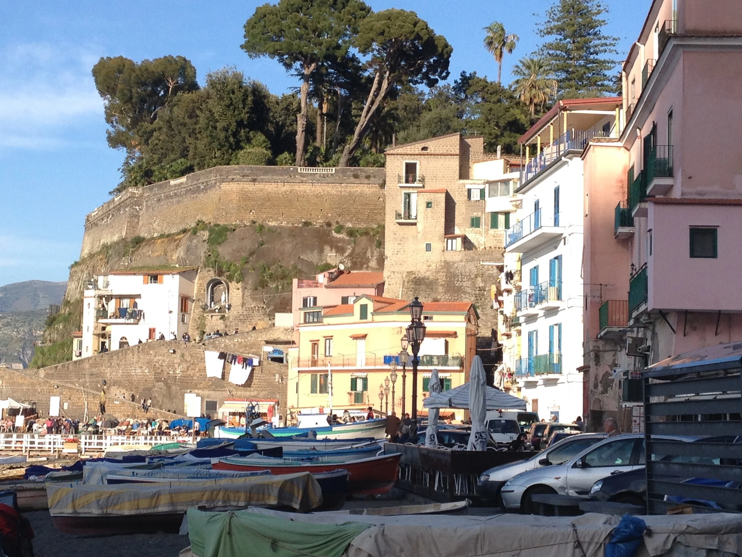The harbor in Sorrento is a long steep downhill hike from the city. It used to be a separate town. Day boats bound for the islands that dot the Amalfi coast depart from here and we hop on one to spend the day on Capri.