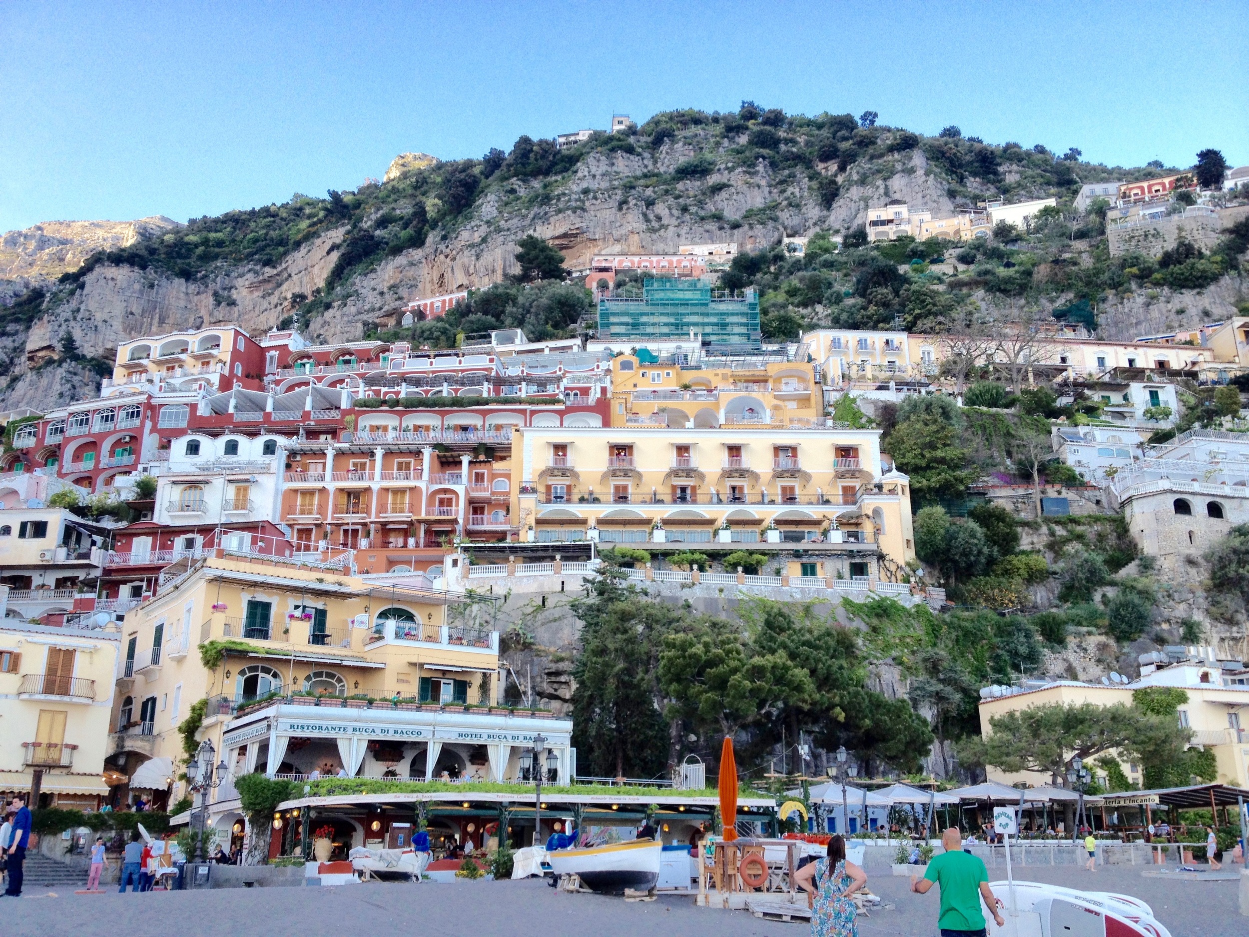 Positano's pastel buildings clinging to the cliffs on the Amalfi coast