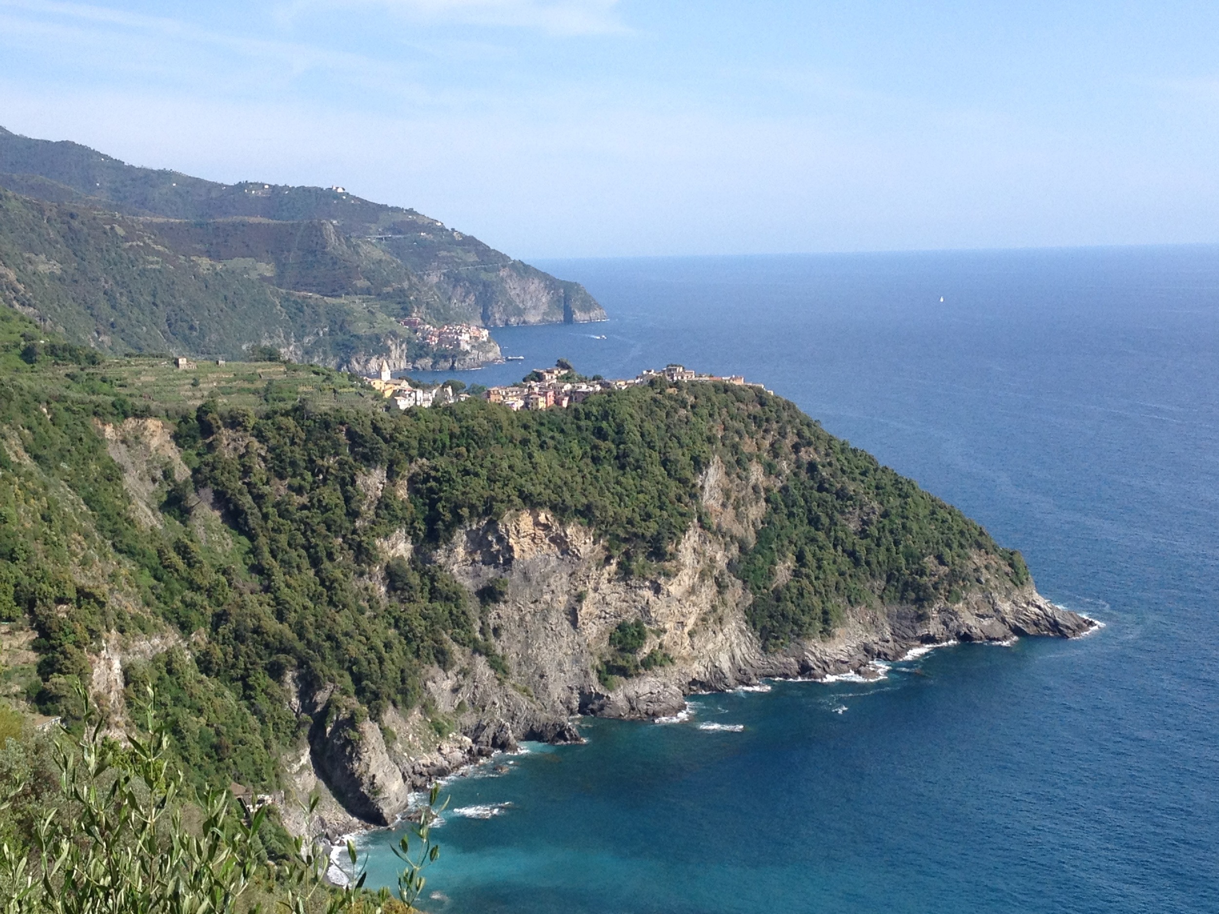 A hot and sunny day on the trail...In the background, the village of Corniglia (pronounced "Cornelia") with about 40 more minutes of hiking to go.