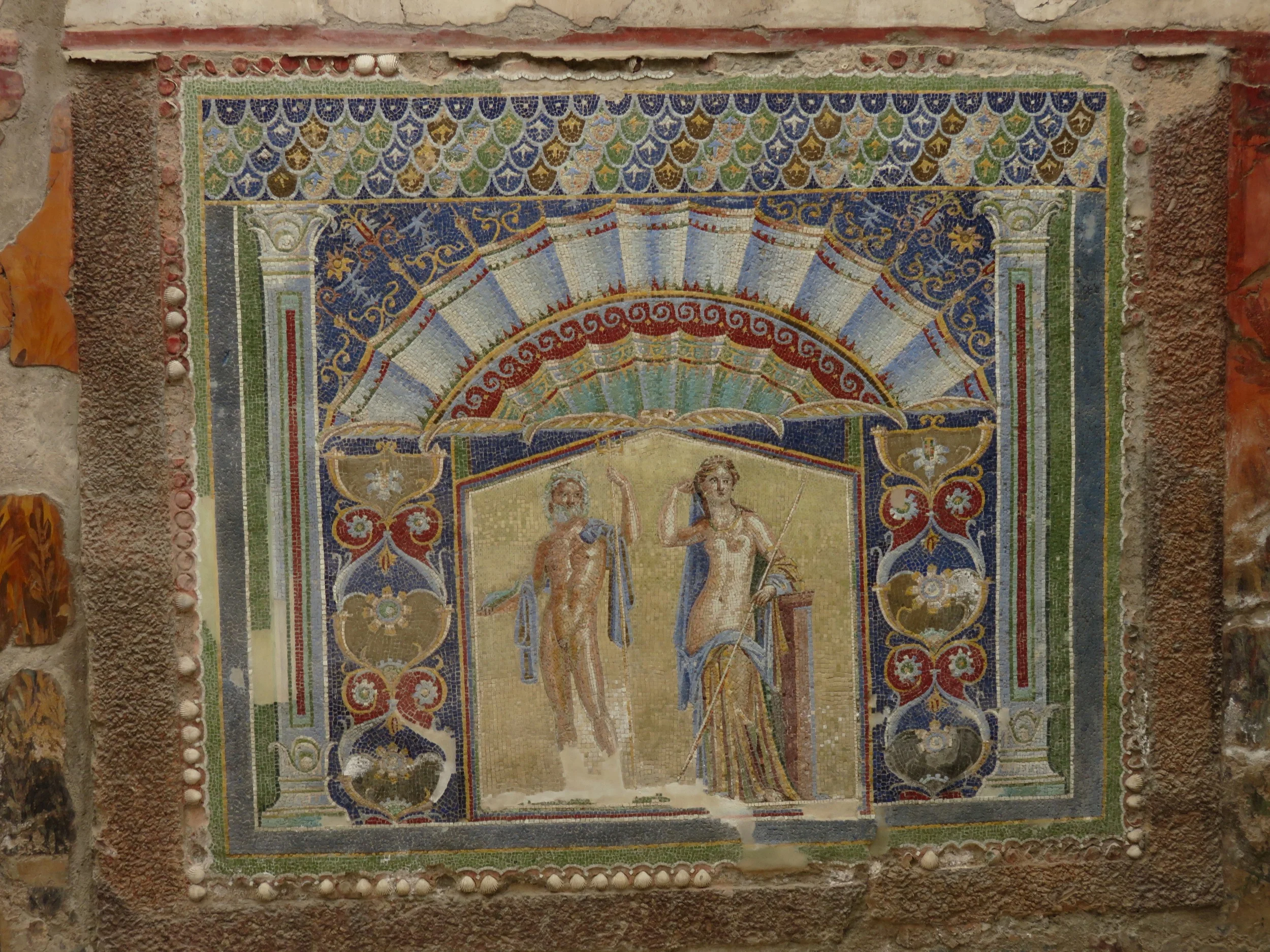 Despite all of the ash and mud that covered Herculaneum after the eruption of Vesuvius, there are many well-preserved excavations like this home with art work in vivid color. It helps put in to perspective what it must have felt like to live in this…