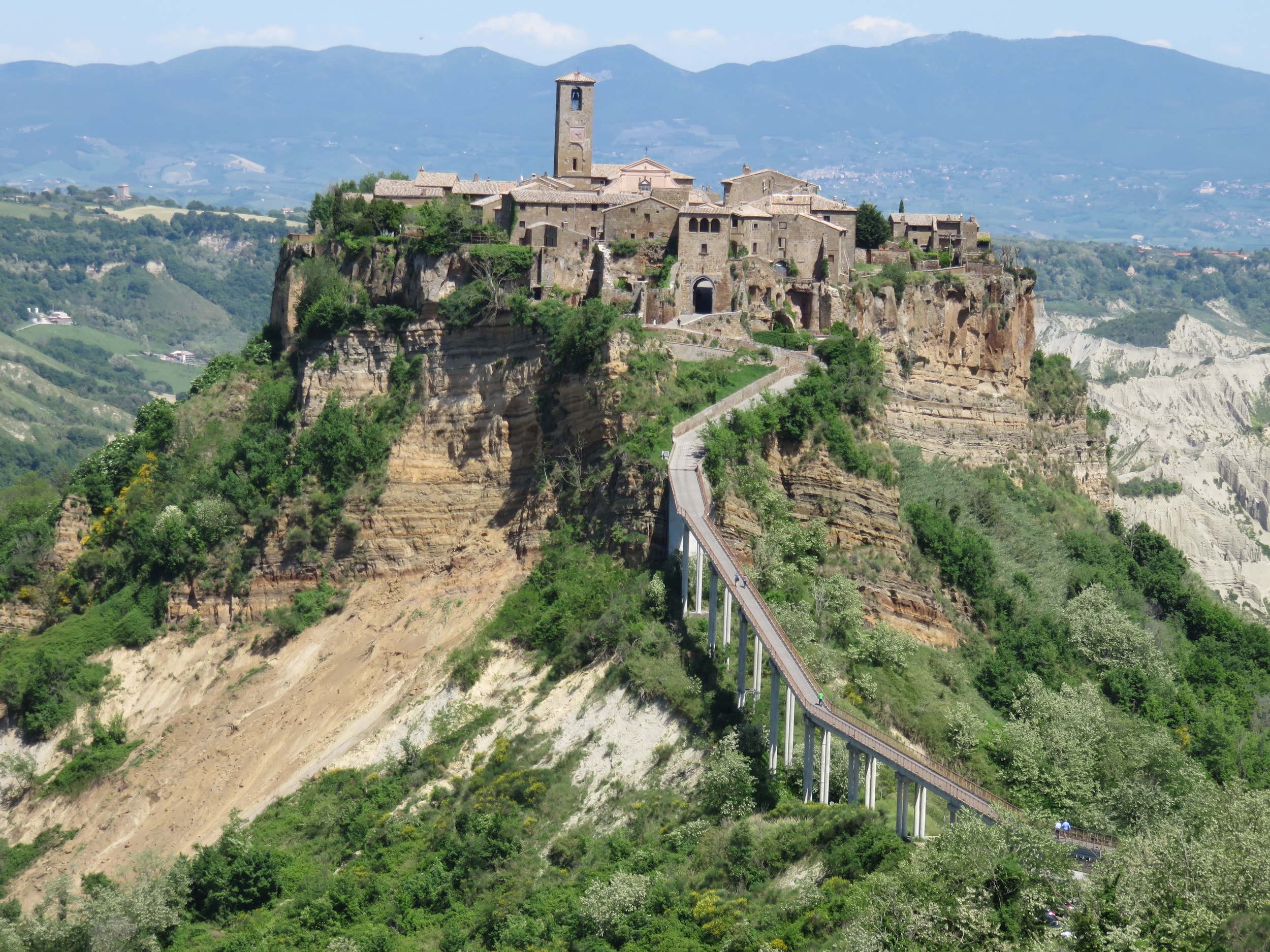 The hill town of Civita di Bagnoregio in Umbria. We have visited many tiny towns in Umbria and Tuscany, this one having just 10 full-time residents now. Another town we visited in Chianti had only a few houses plus a monastery and 3 Michelin restaurants...Go figure.