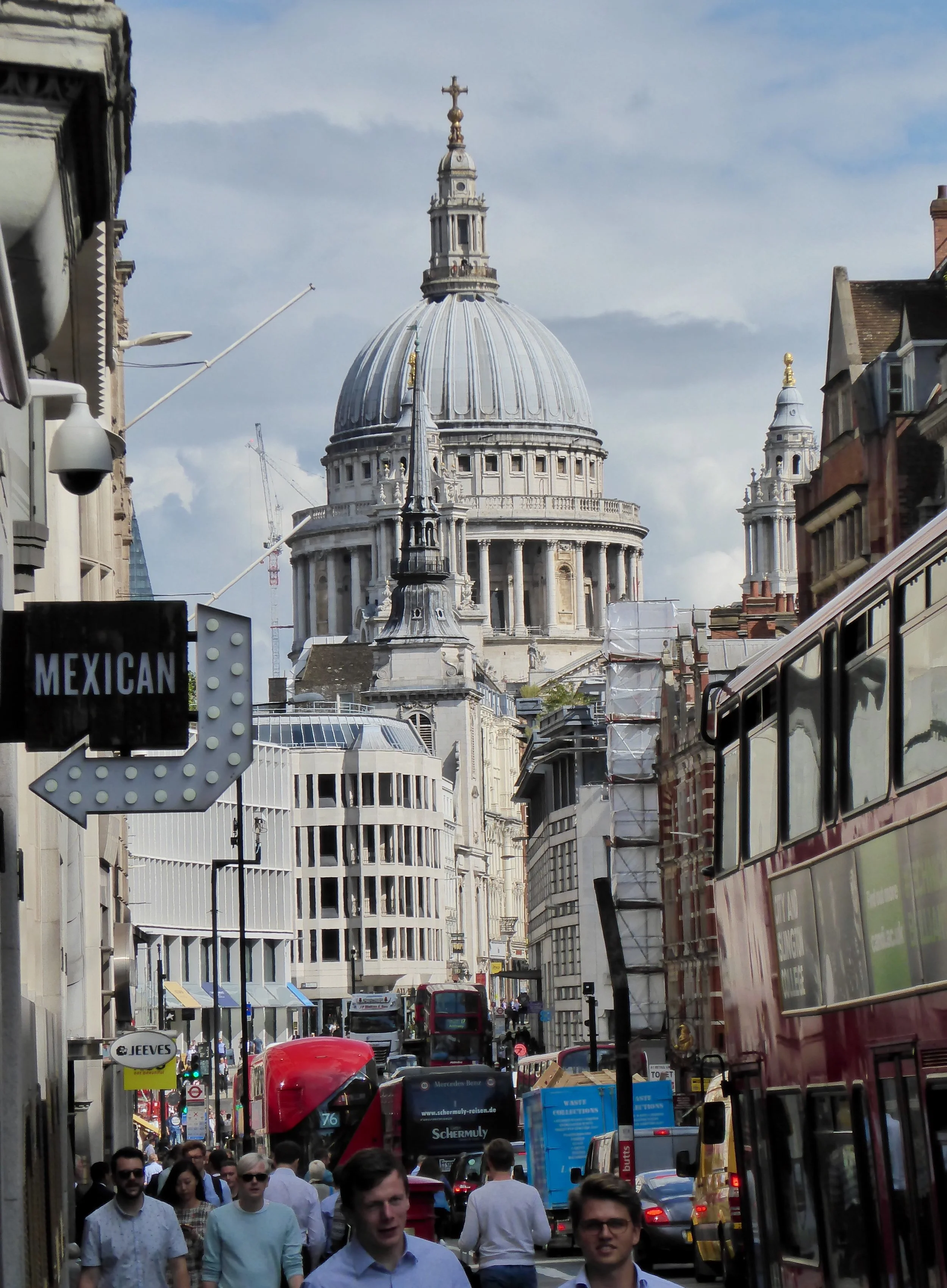 London with St. Paul’s Cathedral looming large in the background--a city with an exciting mix of old and new. 