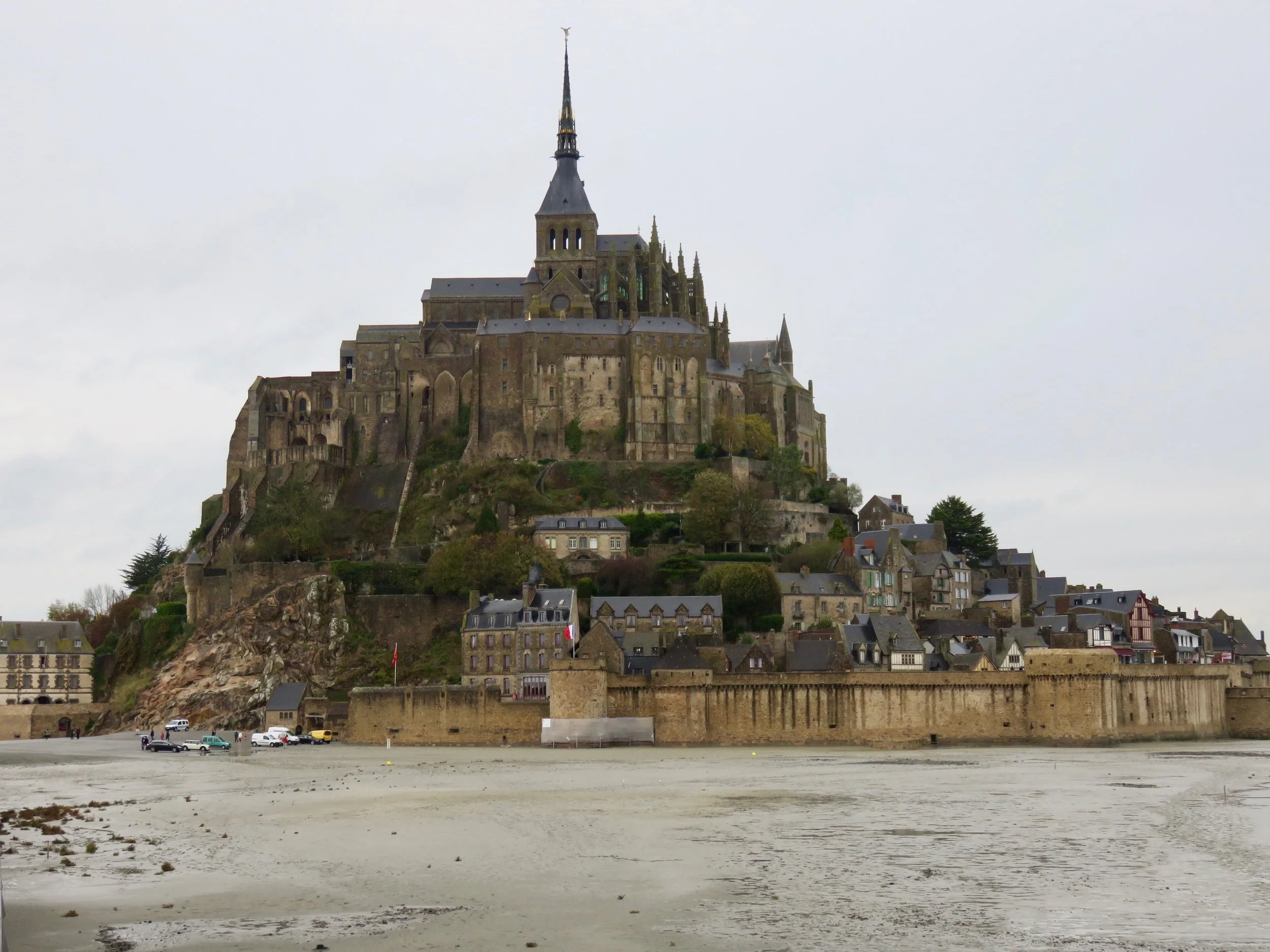 Wee took a side trip to Mont St. Michel in Normandy seen here at very low tide surrounded by mudflats.