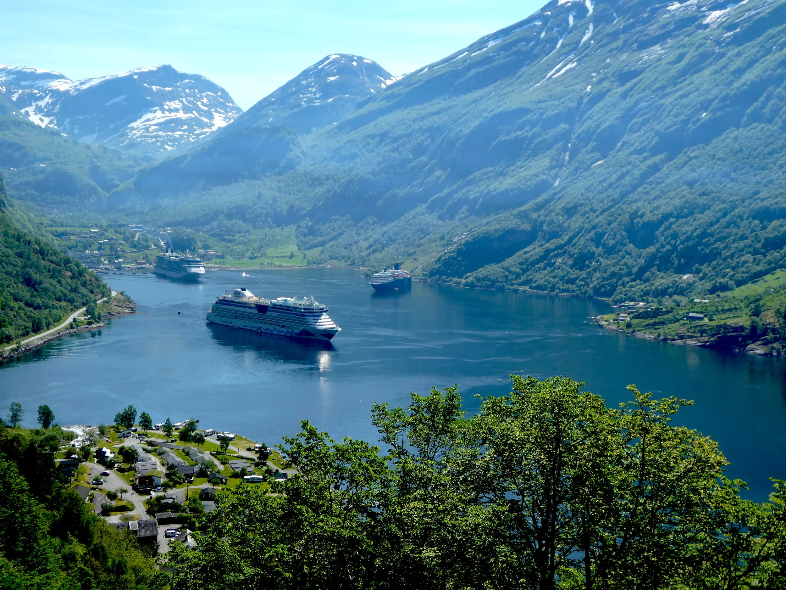 The iconic and narrow Geiranger fjord. Beautiful but choked with cruise ships.