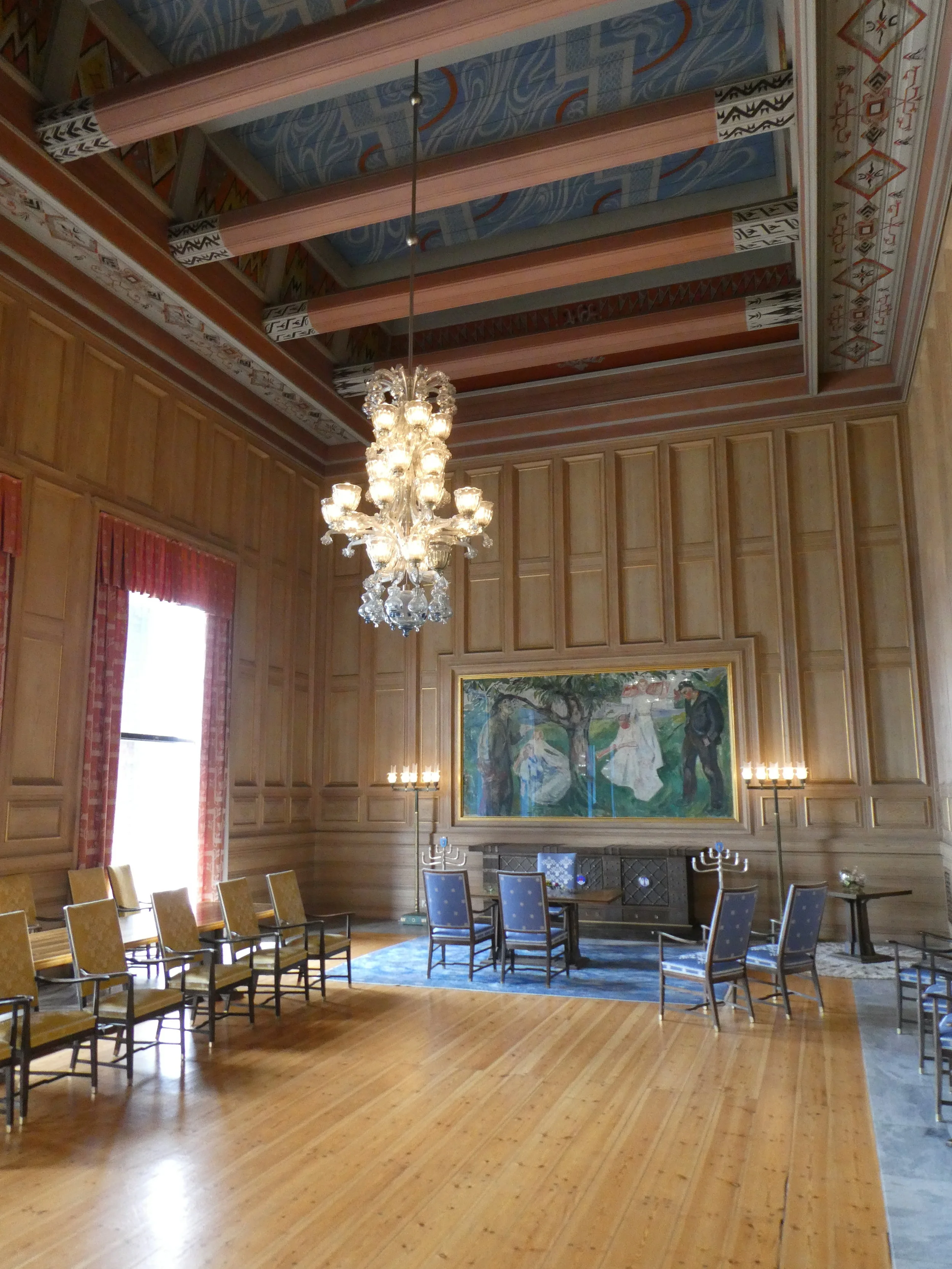 Woodwork inside a room in Oslo City Hall.