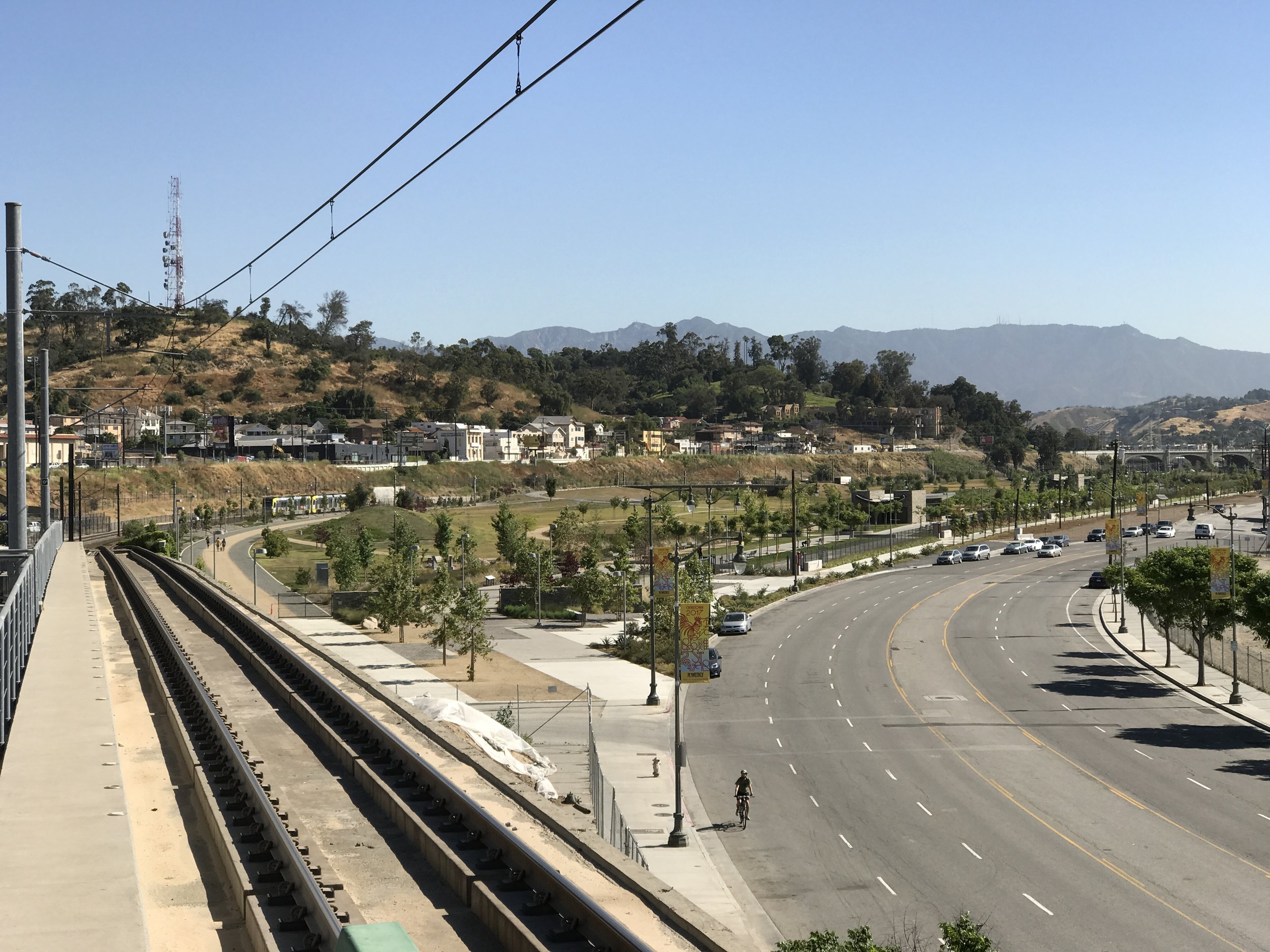 The Chinatown Gold Line station provides an impressive overview of the park.