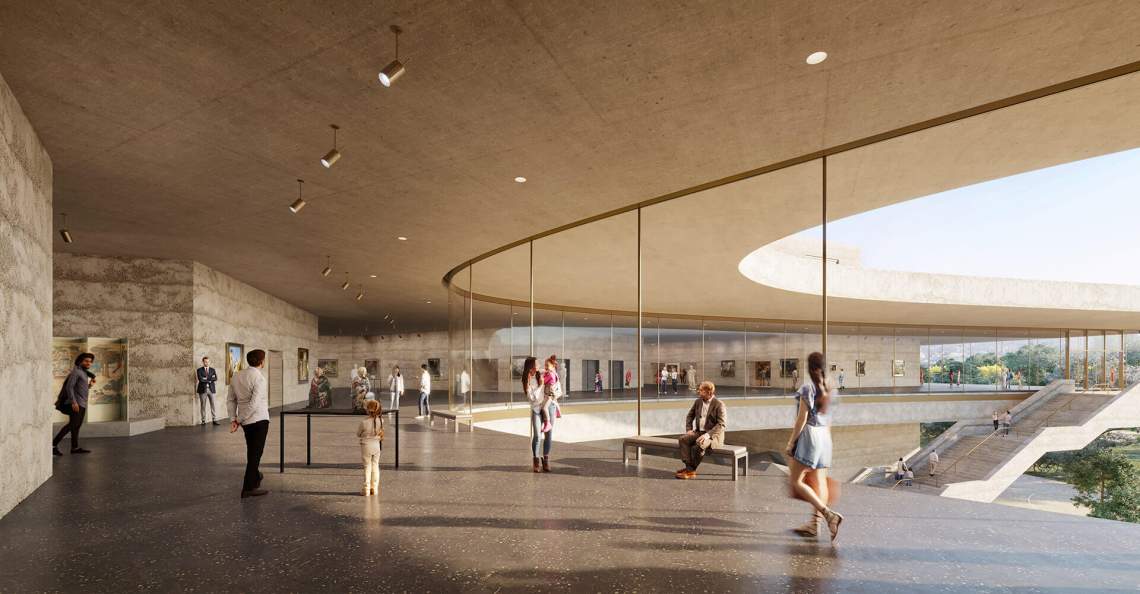 Interior rendering, without any curtains in sight. Image via LACMA.