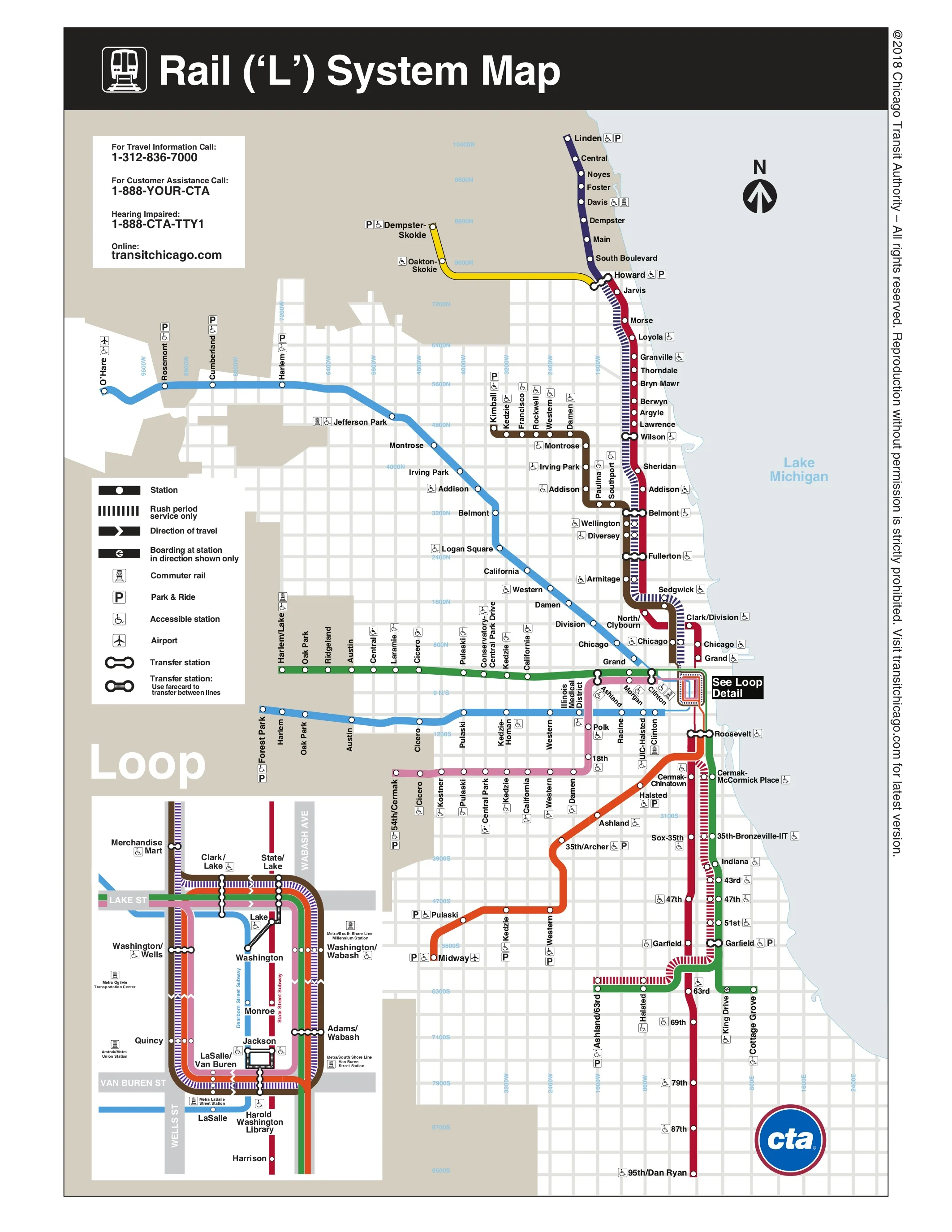 Chicago “L” map, via Chicago Transit Authority .
