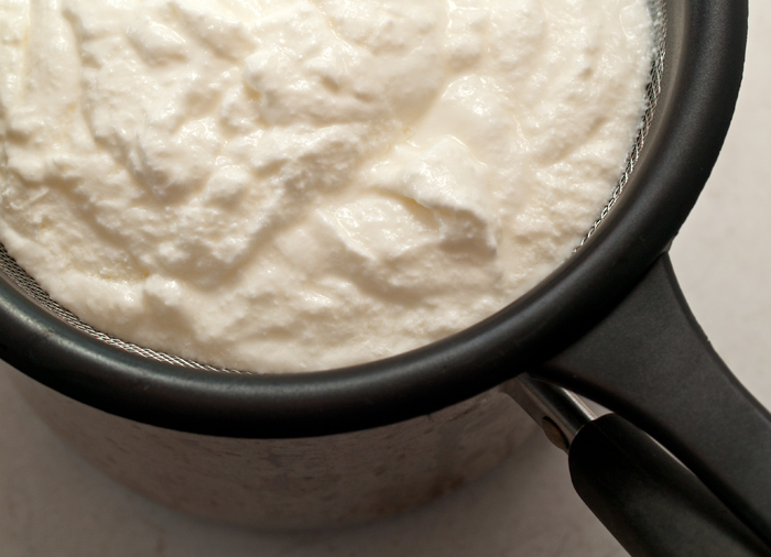 Greek yogurt can be purchased or traditional yogurt can be strained.