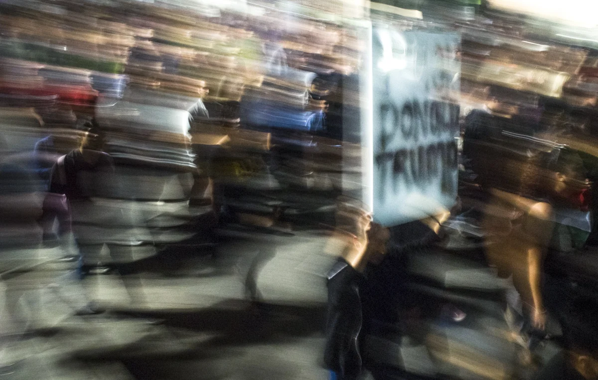 Patrons took to the streets to protest President-elect Donald Trump in downtown Oakland on November 9, 2016.