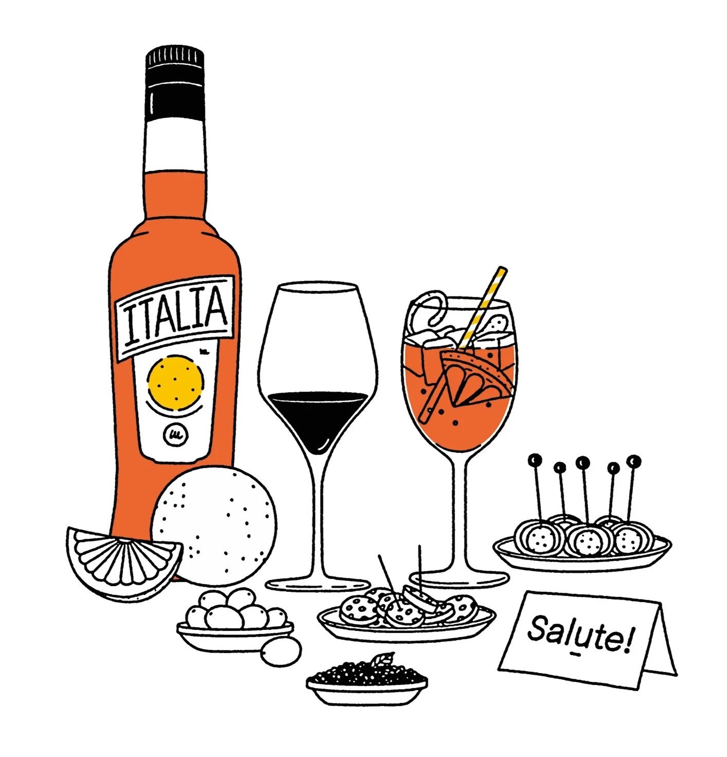 Italian Trattoria - Food Life Cocktails Drinks - Illustration - Arnaud Boutin