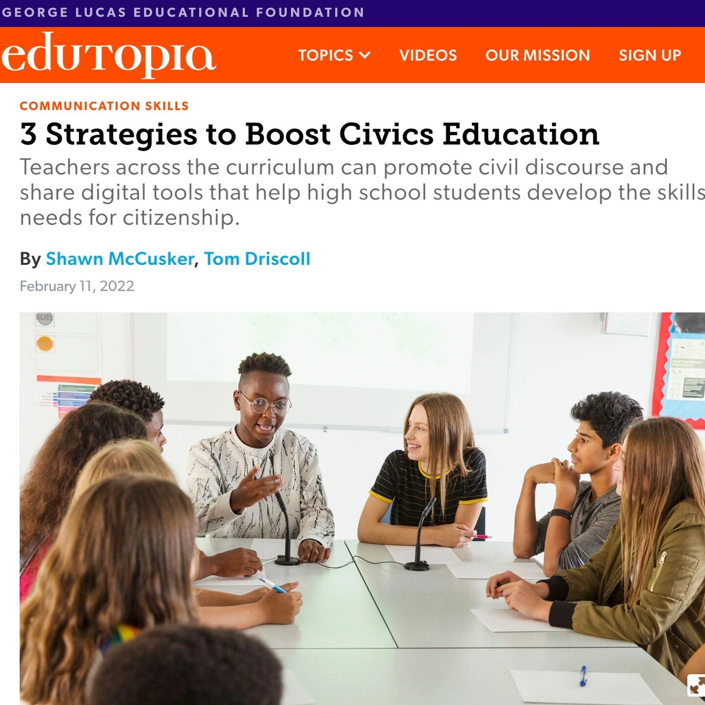 Excited to have my first contribution to @edutopia published! @smc617 &amp; I highlight some of the core strategies and go-to resources that we believe can help take civics education to the next level. Link in bio.