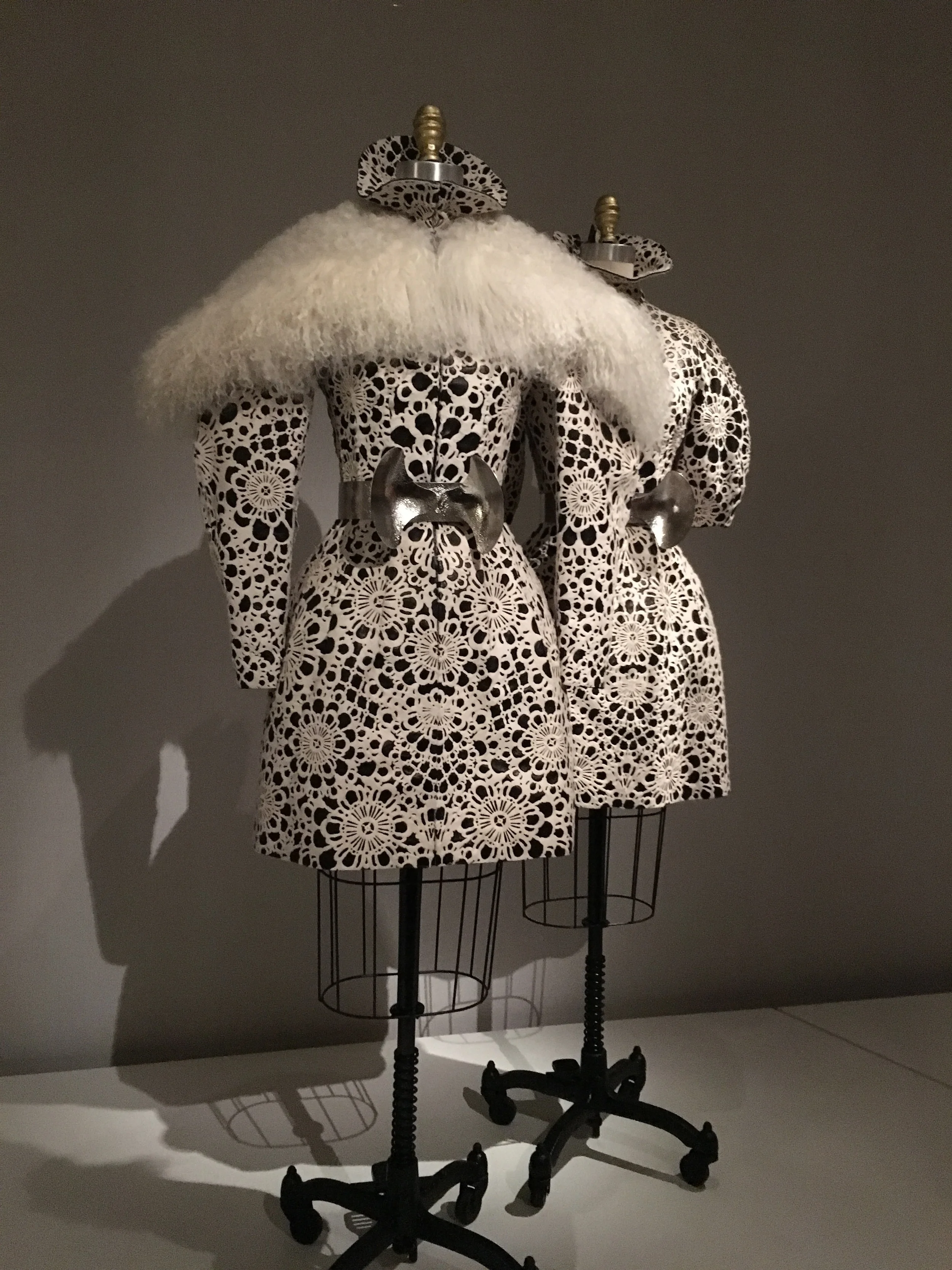 Alexander McQueen Sarah Burton AW 2012/201, prêt-à-porter Laser-cut white pony skin bonded to black leather, machine-sewn and hand-finished with Mongolian wool