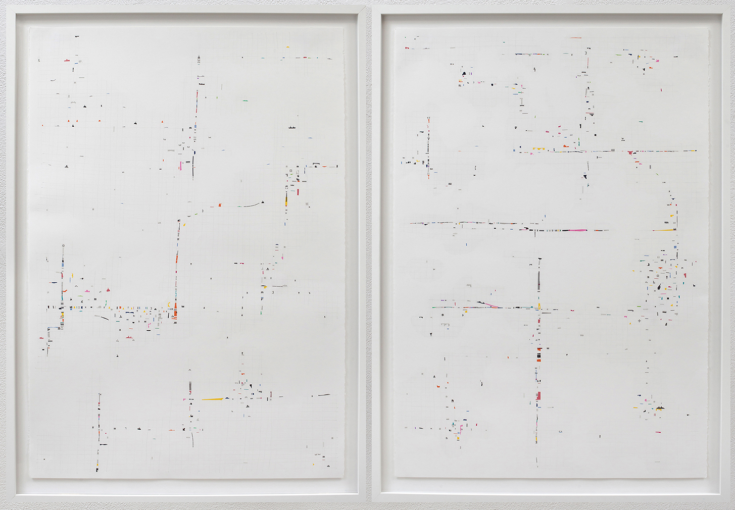   Scene One and Scene Two,  2015, linetape on paper, 44 x 60 inches 