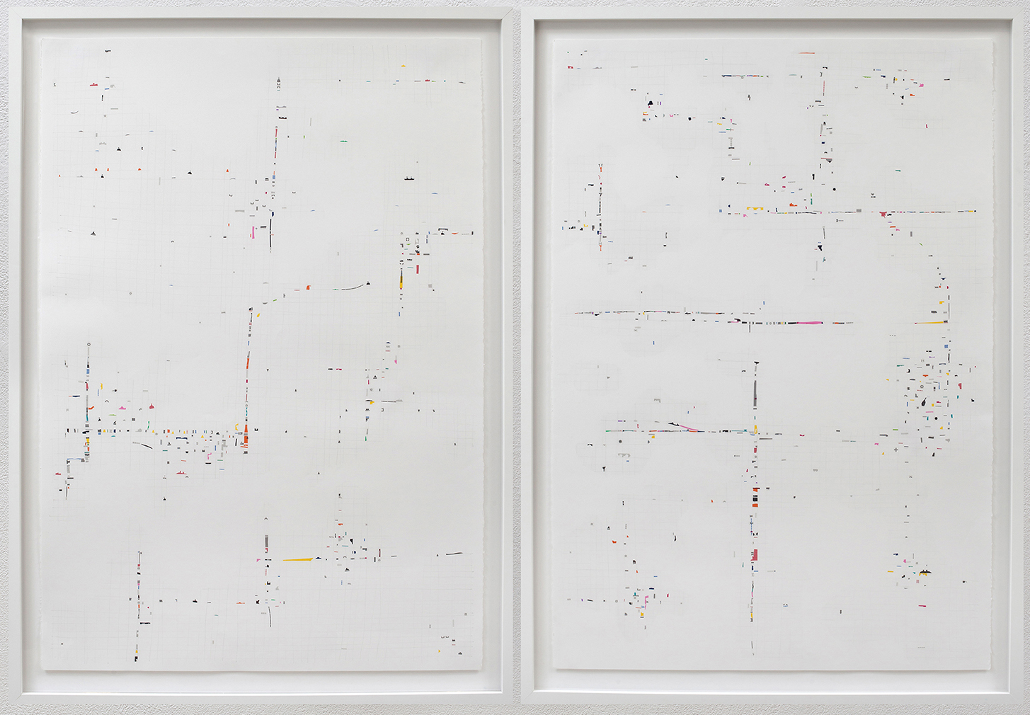 Scene One and Scene Two, 2015, linetape on paper, 44 x 60 inches