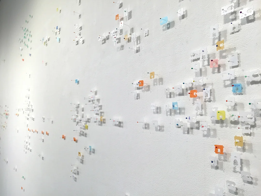 Best By, 2015, mixed media wall installation, 10 x 31 feet