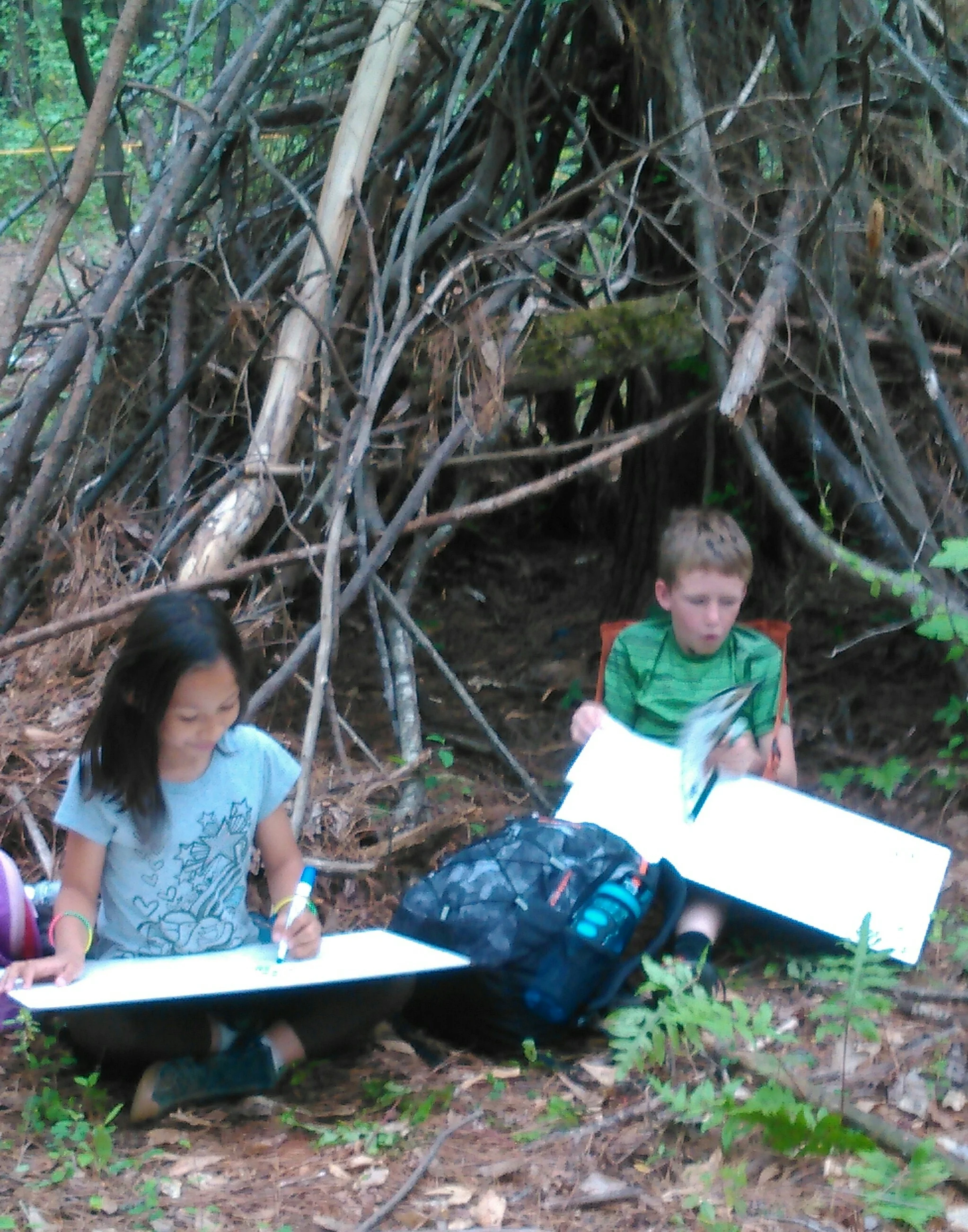 Reading about animals and creating calculations while enjoying the shelter classroom