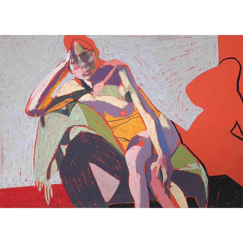 Nude on orange with red ground, Hester Finch, Pastel on Paper, 21 x 29.6 cm, £375, Patnership Editions .jpg
